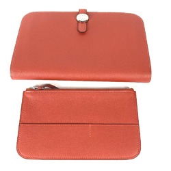 Hermes Long wallet with coin purse Bifold Long Wallet Red Orange Based