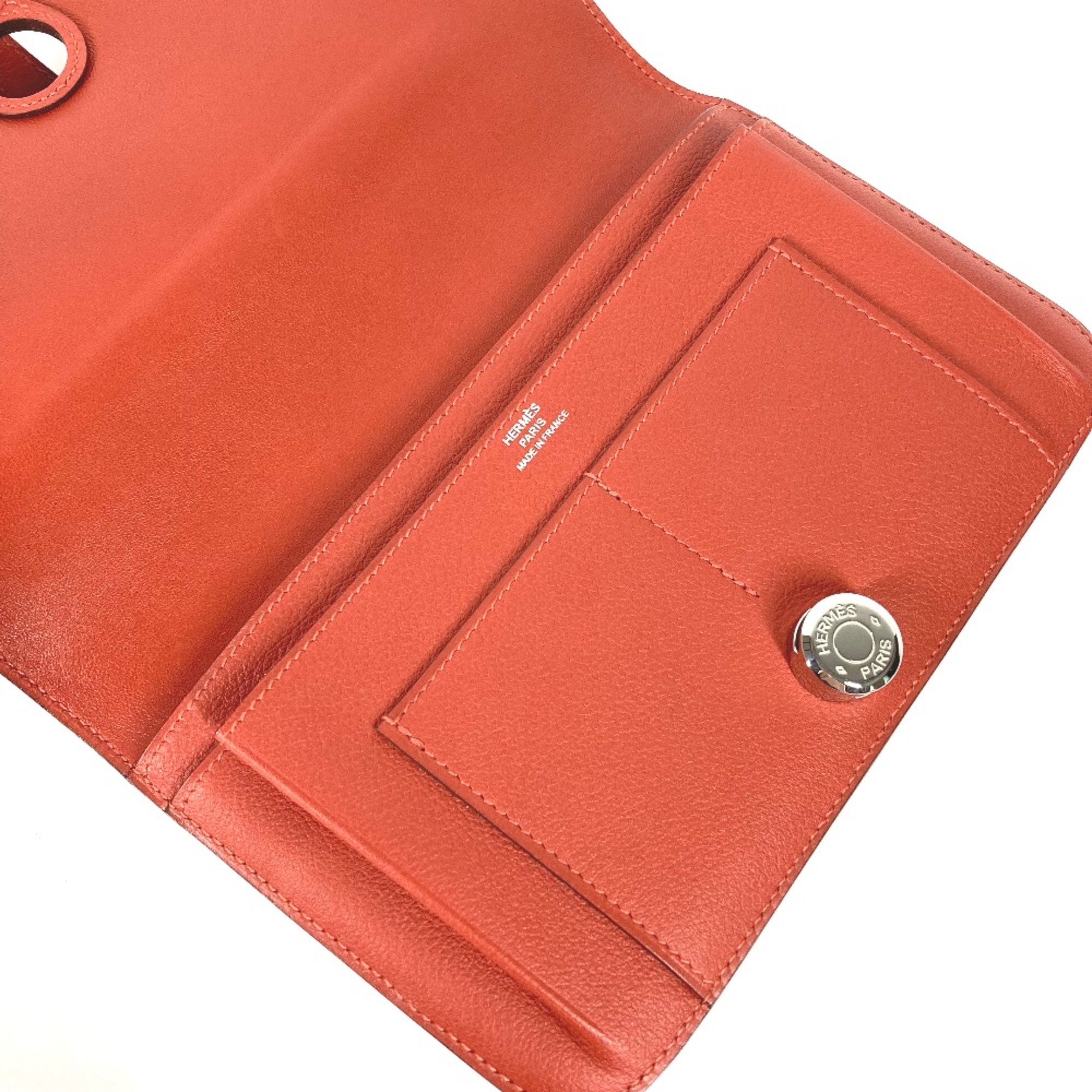 Hermes Long wallet with coin purse Bifold Long Wallet Red Orange Based