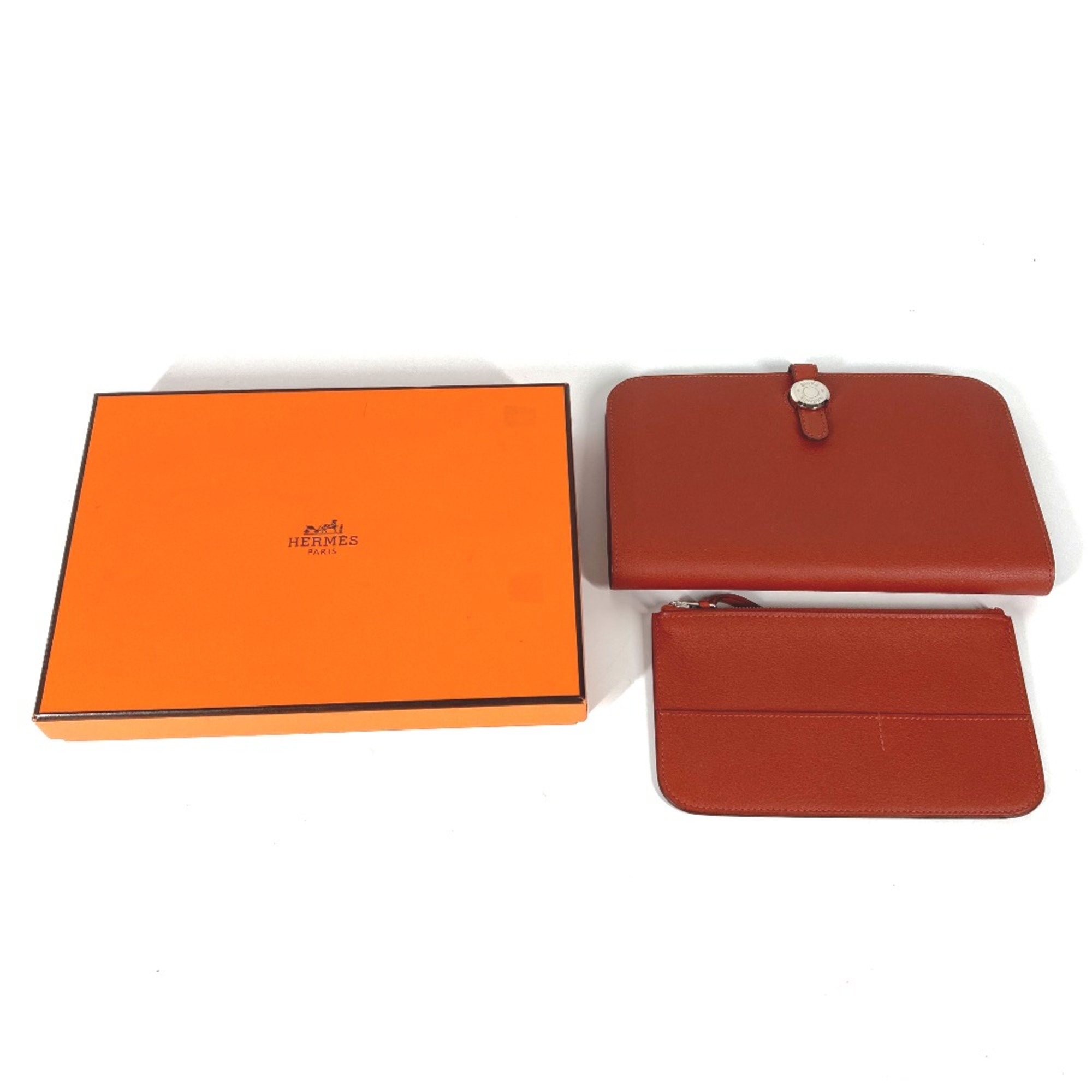 Hermes Long wallet with coin purse Bifold Long Wallet Red Orange Based