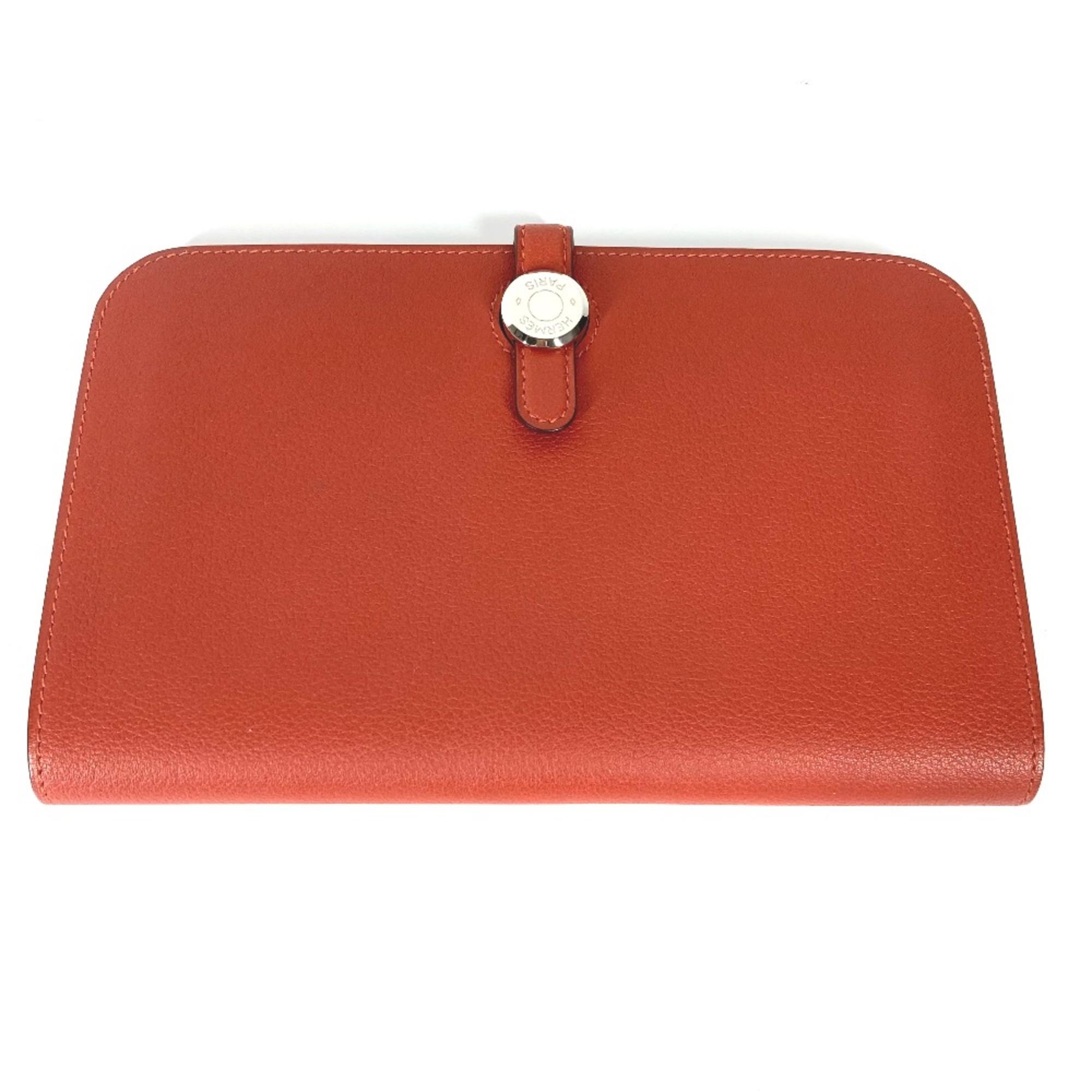 Hermes Long wallet with coin purse Bifold Long Wallet Red Orange Based