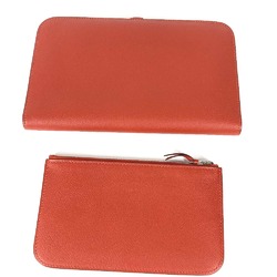 Hermes Long wallet with coin purse Bifold Long Wallet Red Orange Based