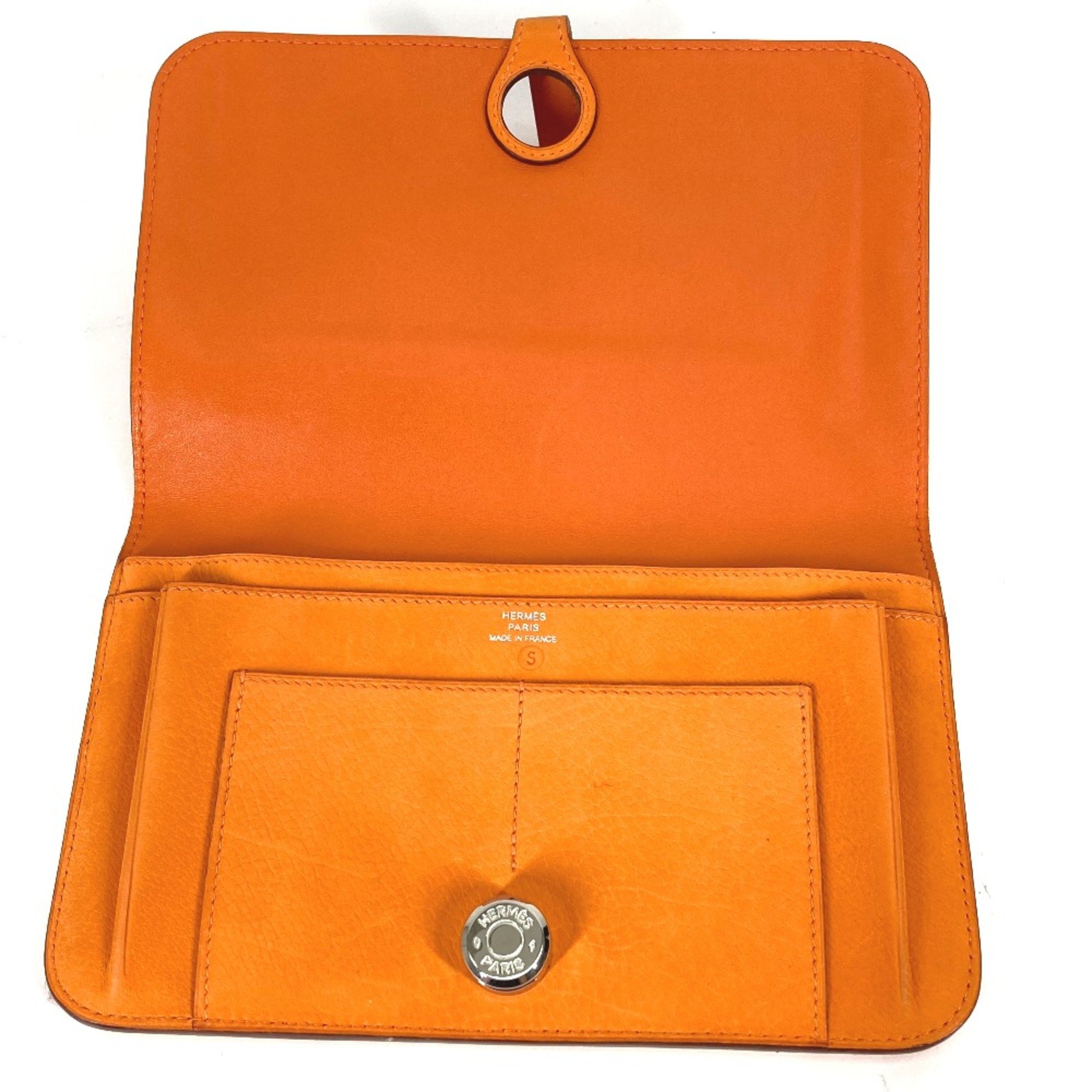 Hermes Long wallet Coin Compartment with coin purse Long Wallet Orange SilverHardware