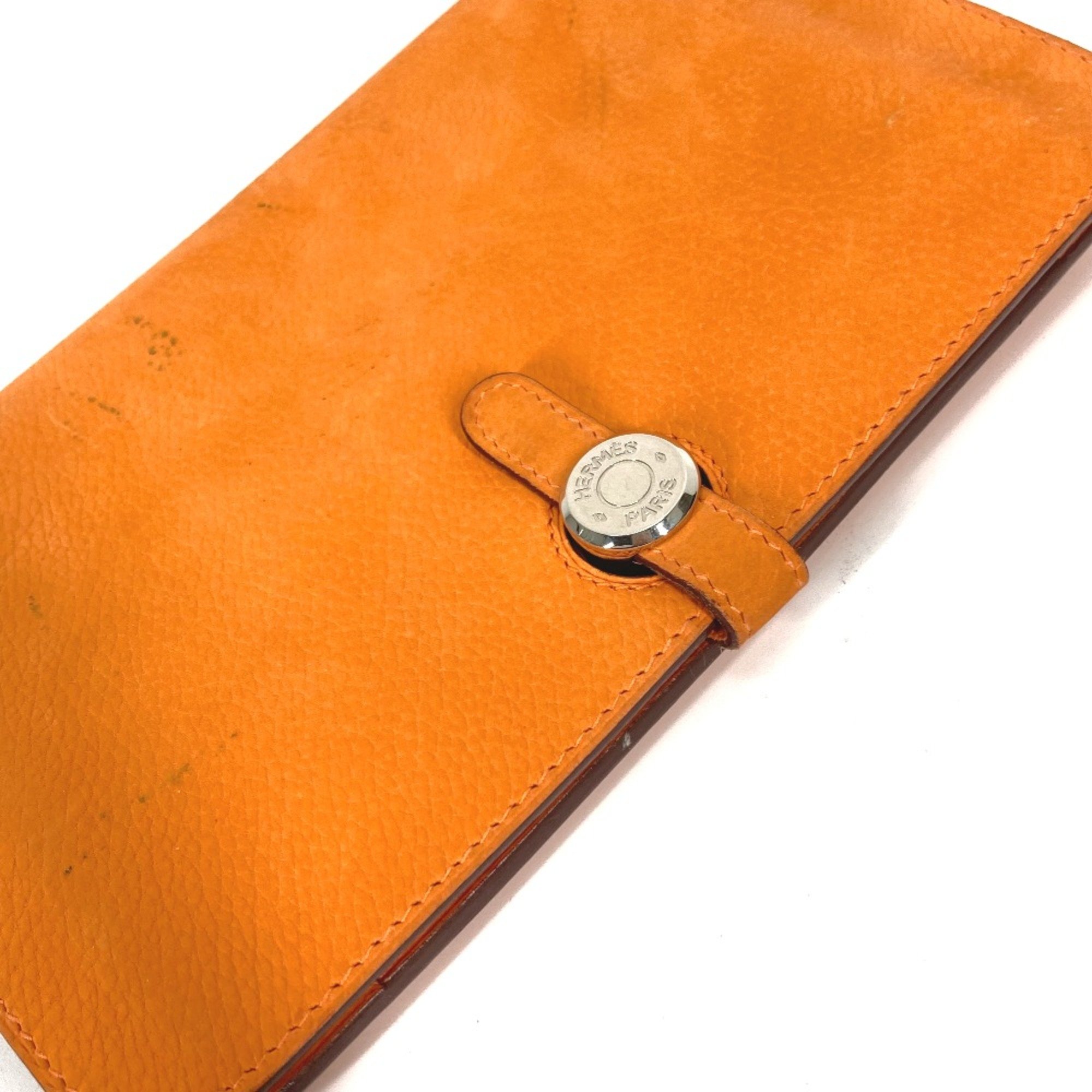 Hermes Long wallet Coin Compartment with coin purse Long Wallet Orange SilverHardware