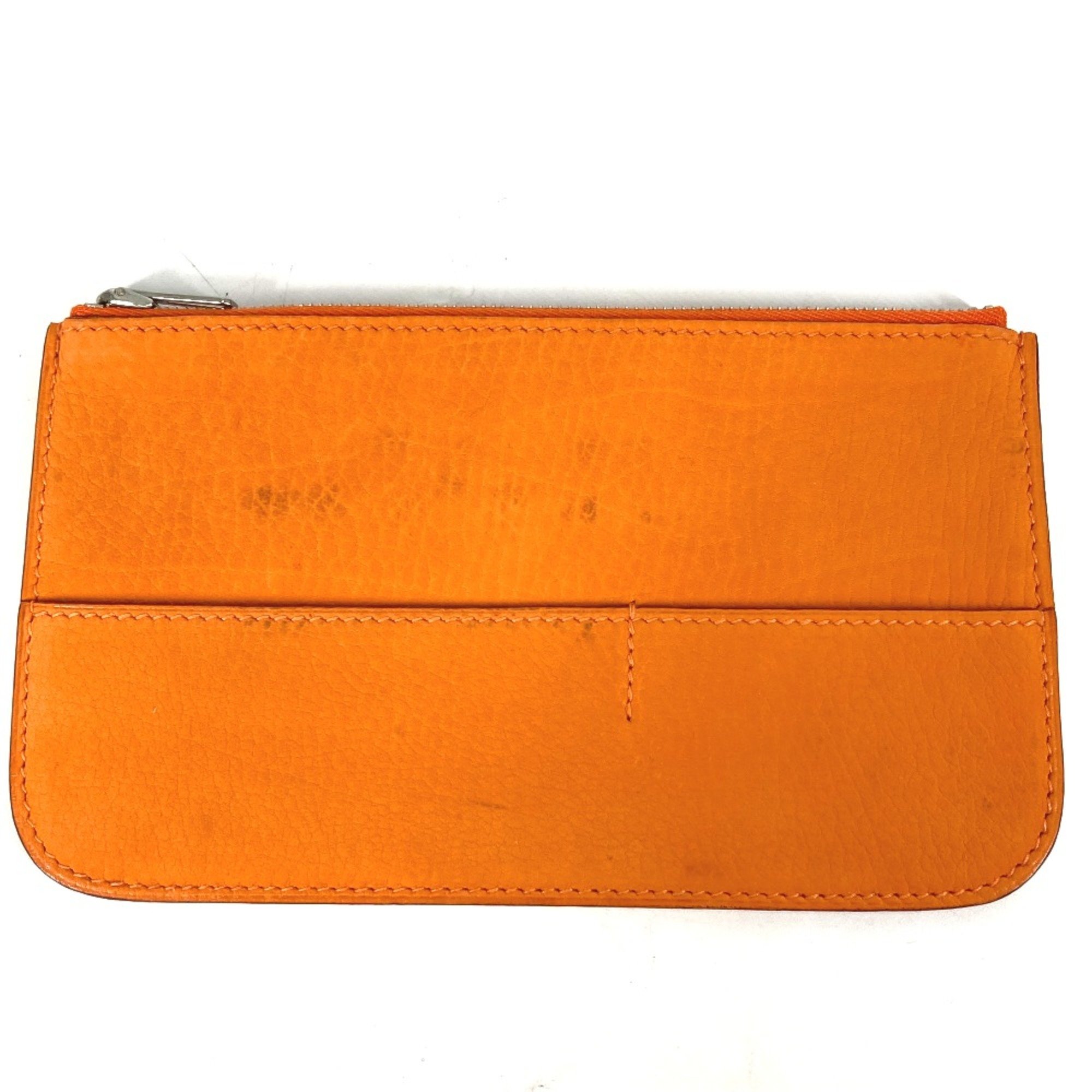 Hermes Long wallet Coin Compartment with coin purse Long Wallet Orange SilverHardware