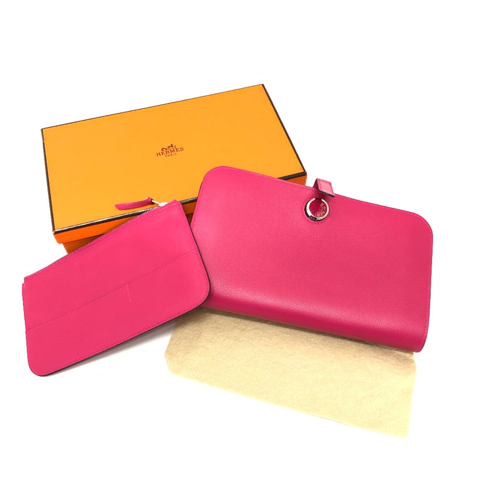 Hermes Bi-fold Wallet Long Wallet Wallet Long Wallet Long Wallet Rose mexico pink SilverHardware