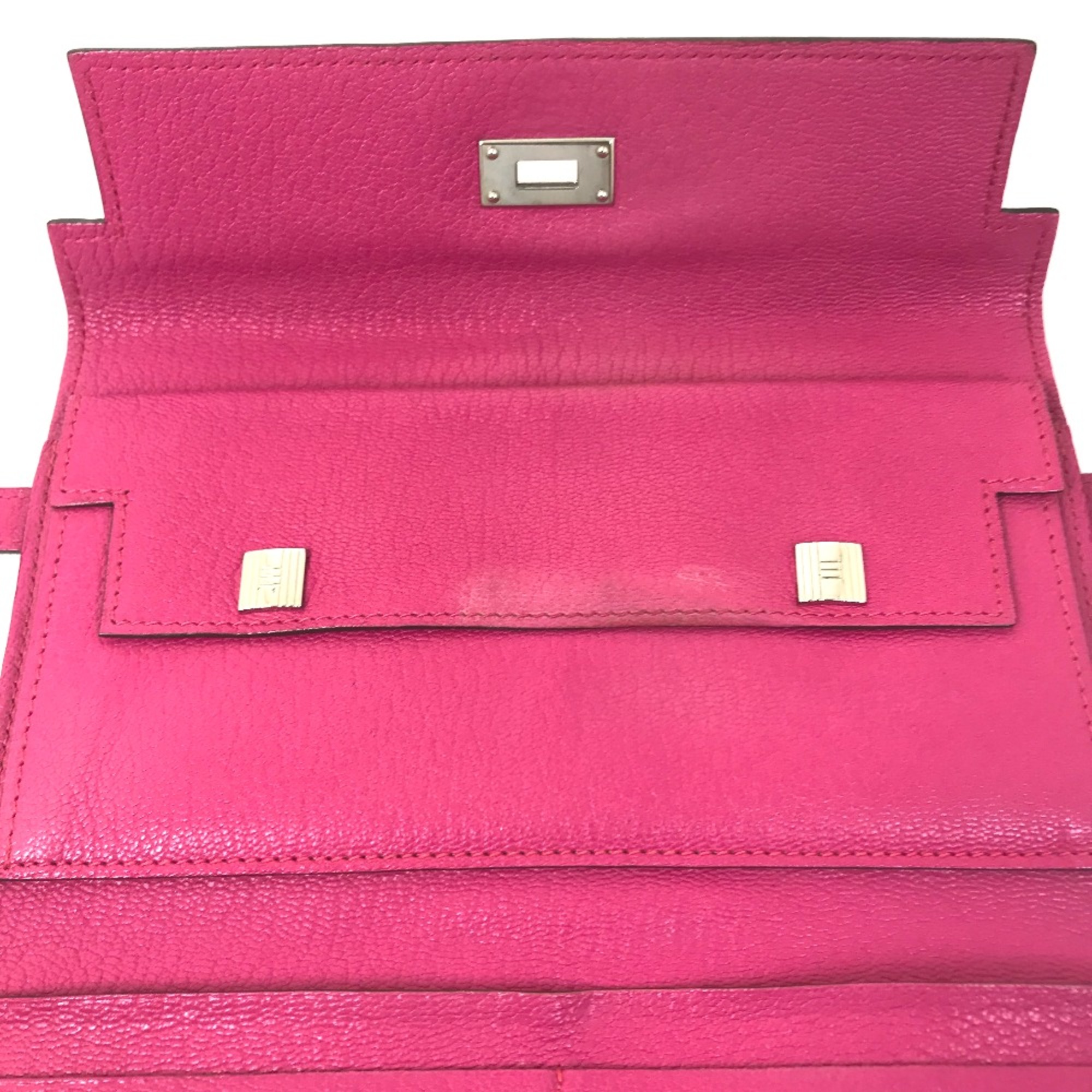 Hermes Three fold Long Wallet Pink Based SilverHardware