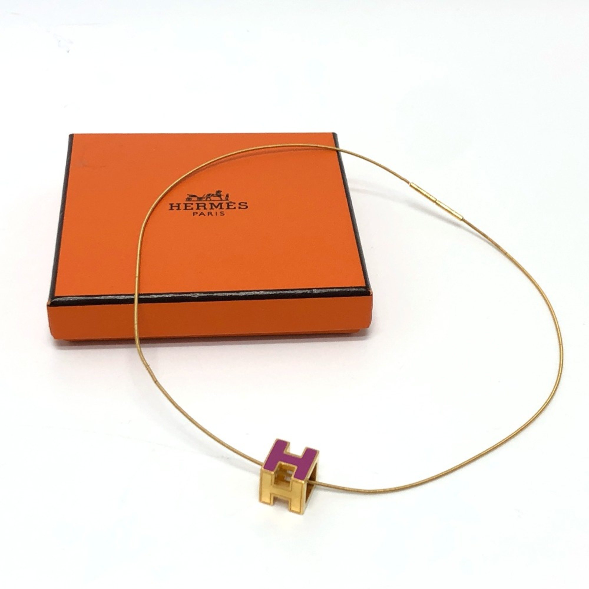 Hermes H cube Necklace purple GoldHardware