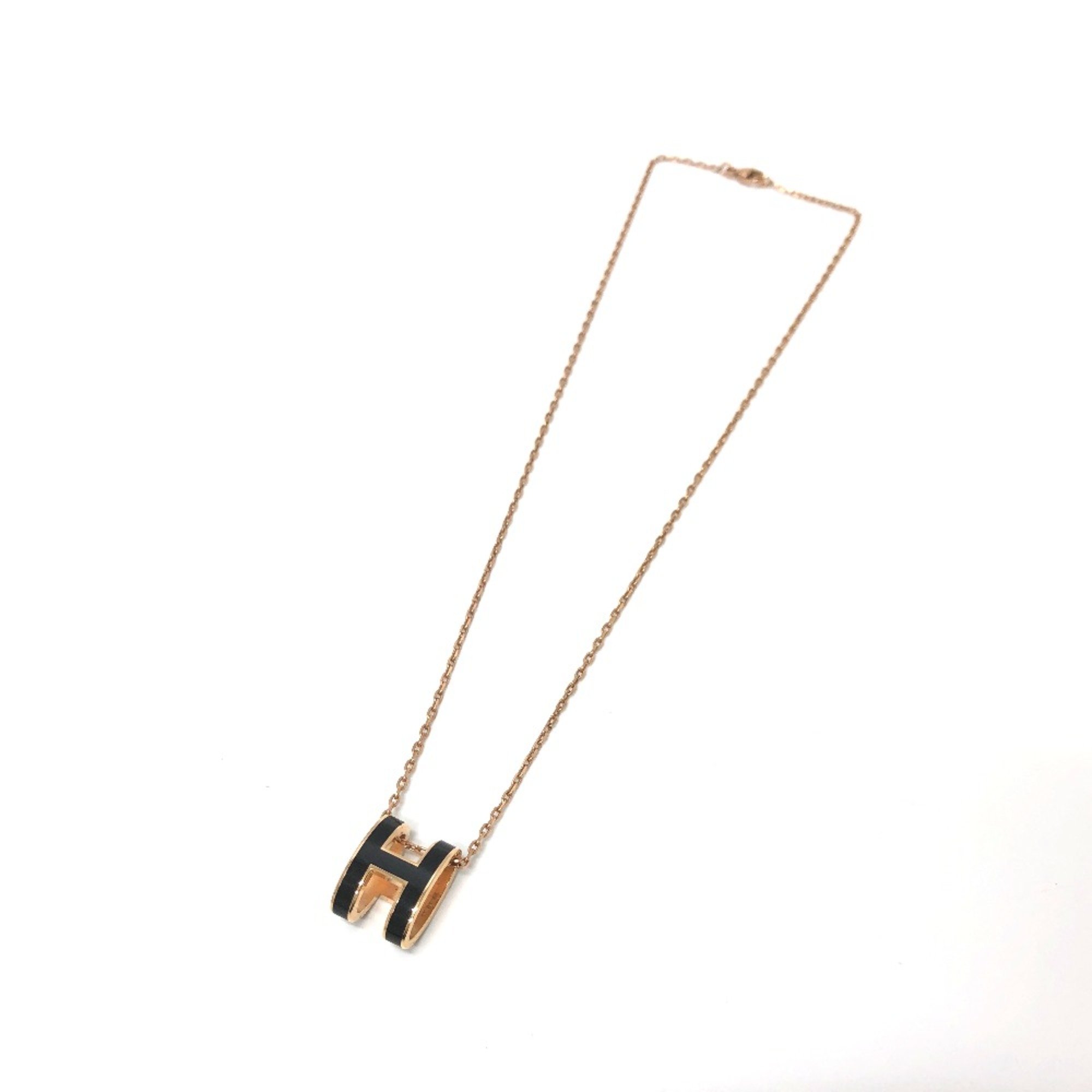 Hermes H logo Pendant Necklace Black Pink Gold