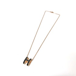 Hermes H logo Pendant Necklace Black Pink Gold