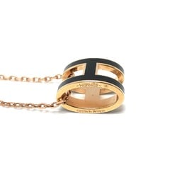 Hermes H logo Pendant Necklace Black Pink Gold