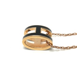 Hermes H logo Pendant Necklace Black Pink Gold