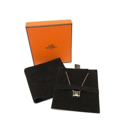 Hermes H logo Pendant Necklace Black Pink Gold