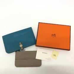 Hermes Bicolor Wallet Wallet Long Wallet Long Wallet Blue Gene x Turtile Gray blue SilverHardware