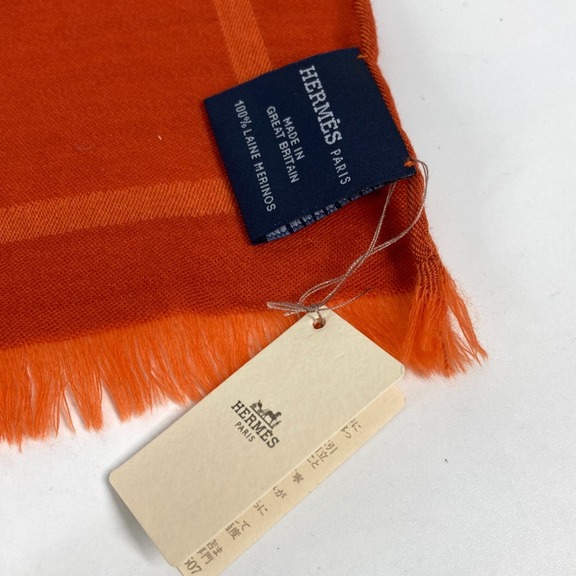 Hermes Horse pattern Cheval shawl muffler fringe Stole/Shawl Orange