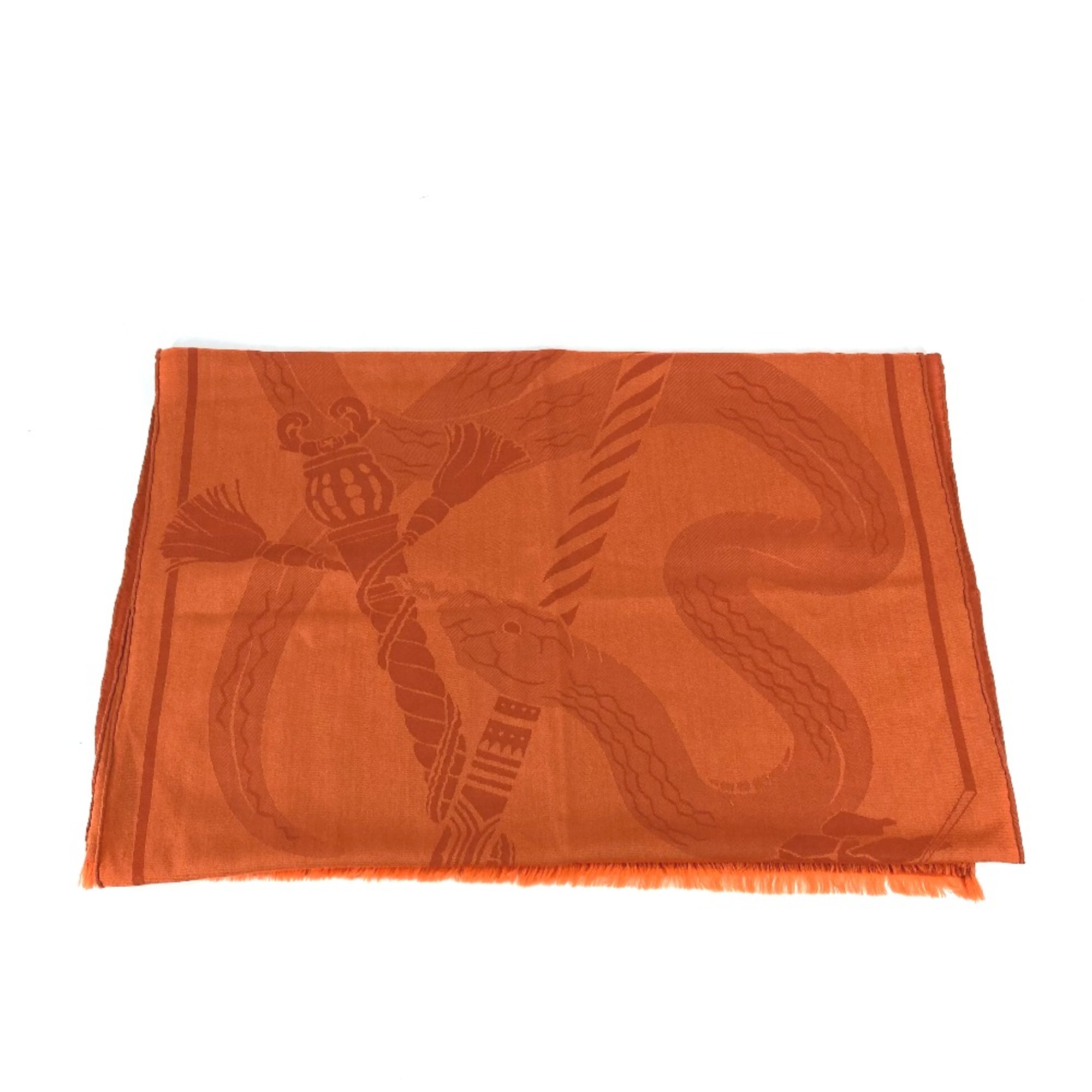 Hermes Horse pattern Cheval shawl muffler fringe Stole/Shawl Orange