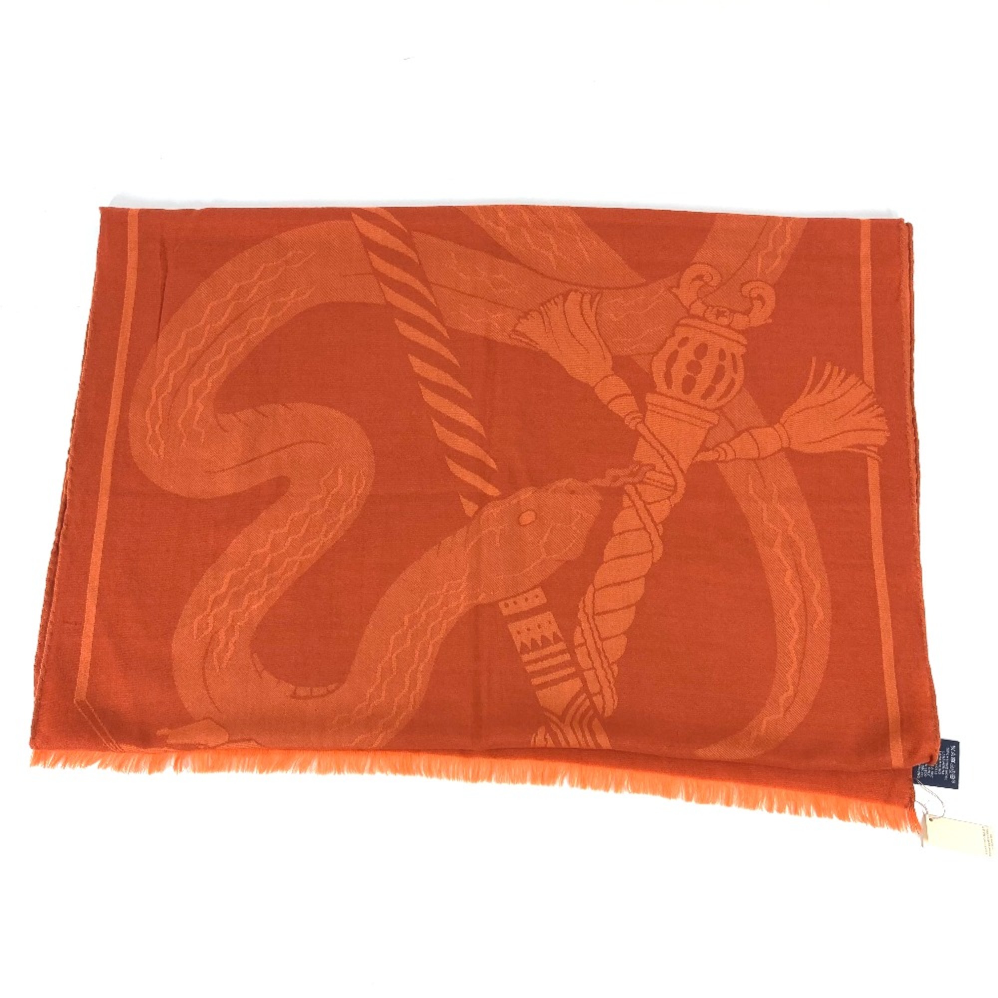 Hermes Horse pattern Cheval shawl muffler fringe Stole/Shawl Orange