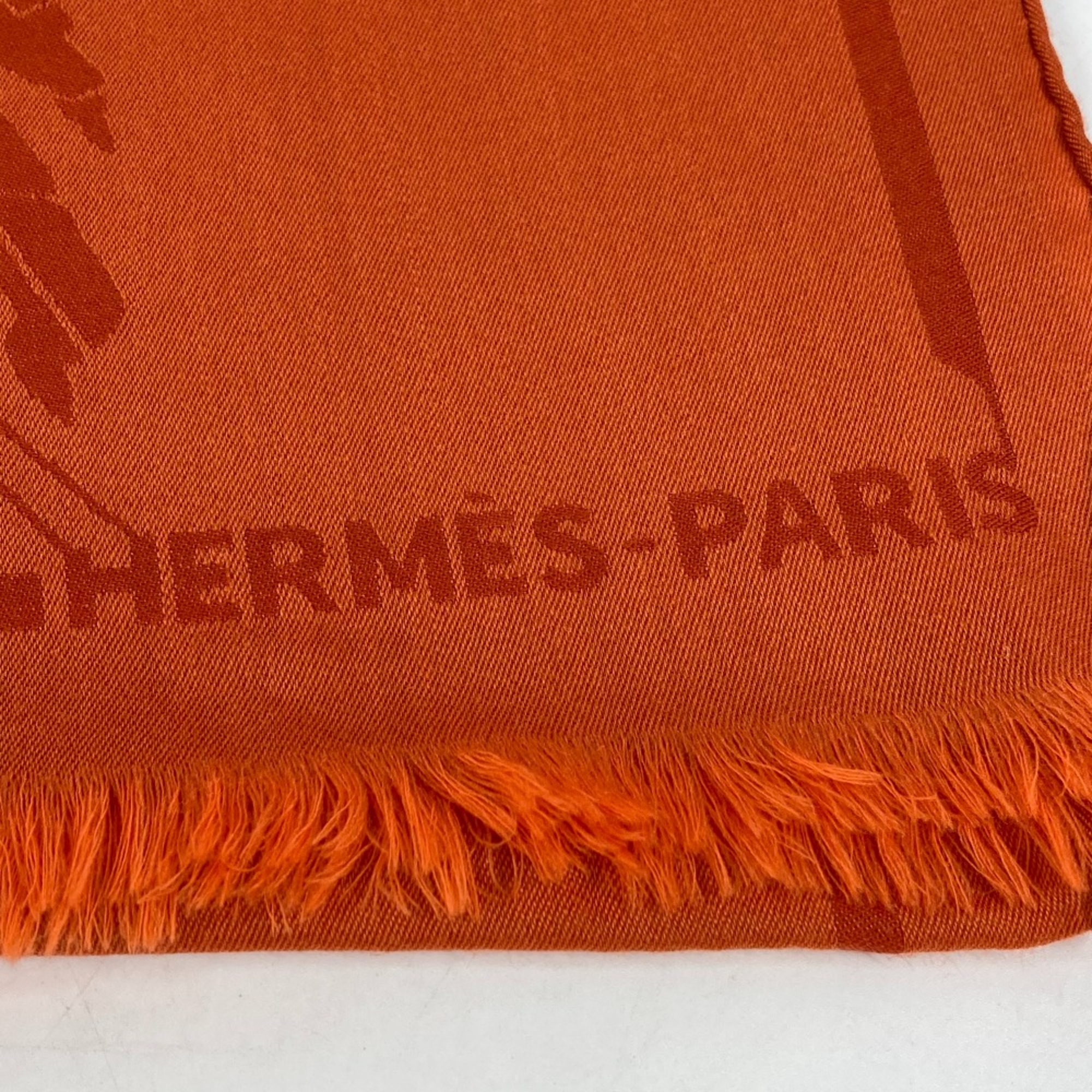 Hermes Horse pattern Cheval shawl muffler fringe Stole/Shawl Orange