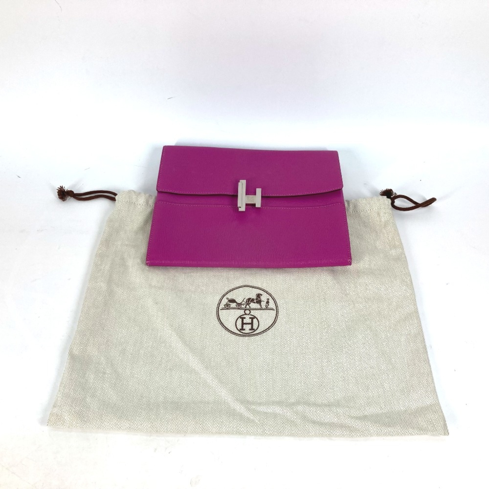 Hermes flap pouch bag Clutch bag Rose purple pink SilverHardware