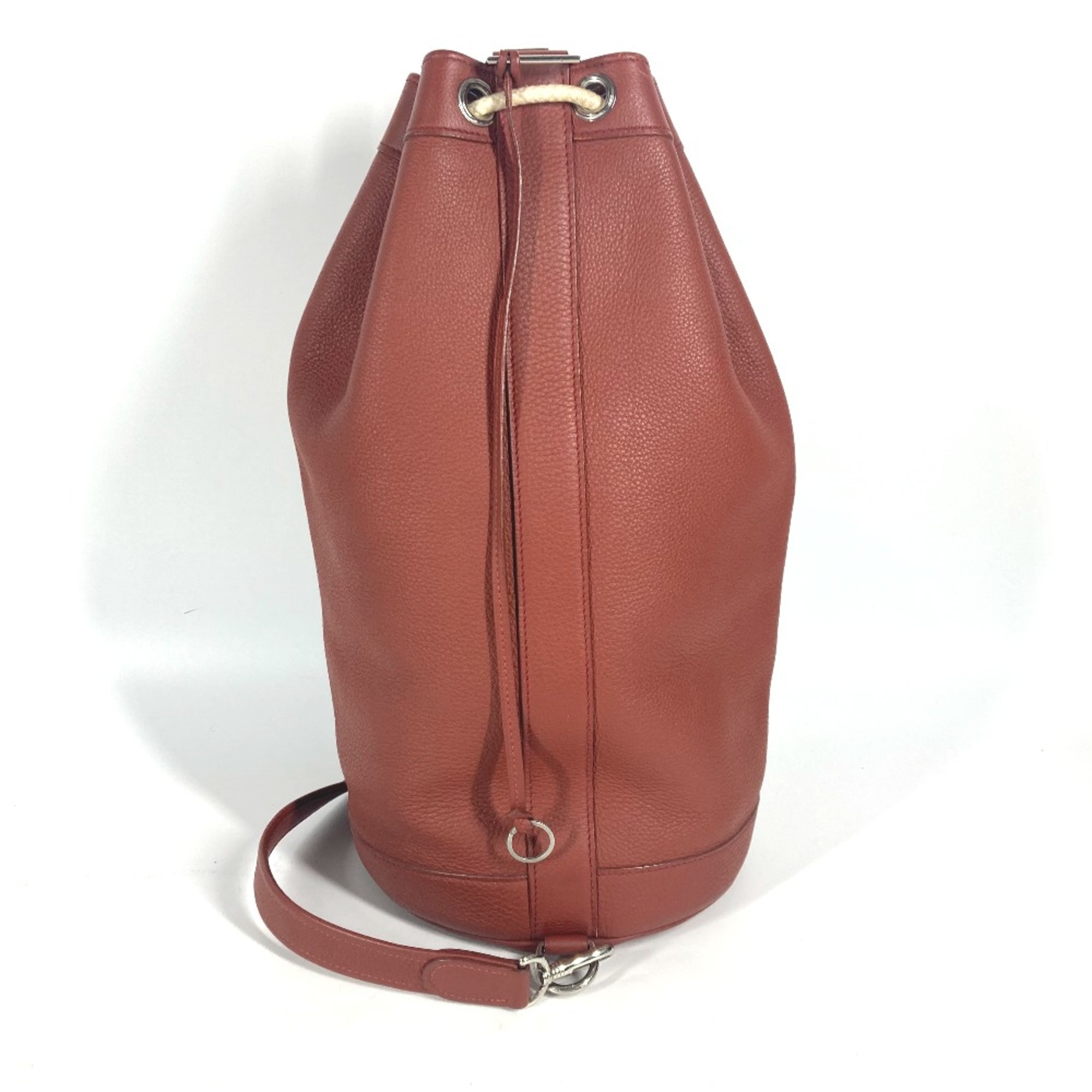 Hermes H logo Drawstring Duffle Bag One Shoulder Shoulder Bag Rouge Brown