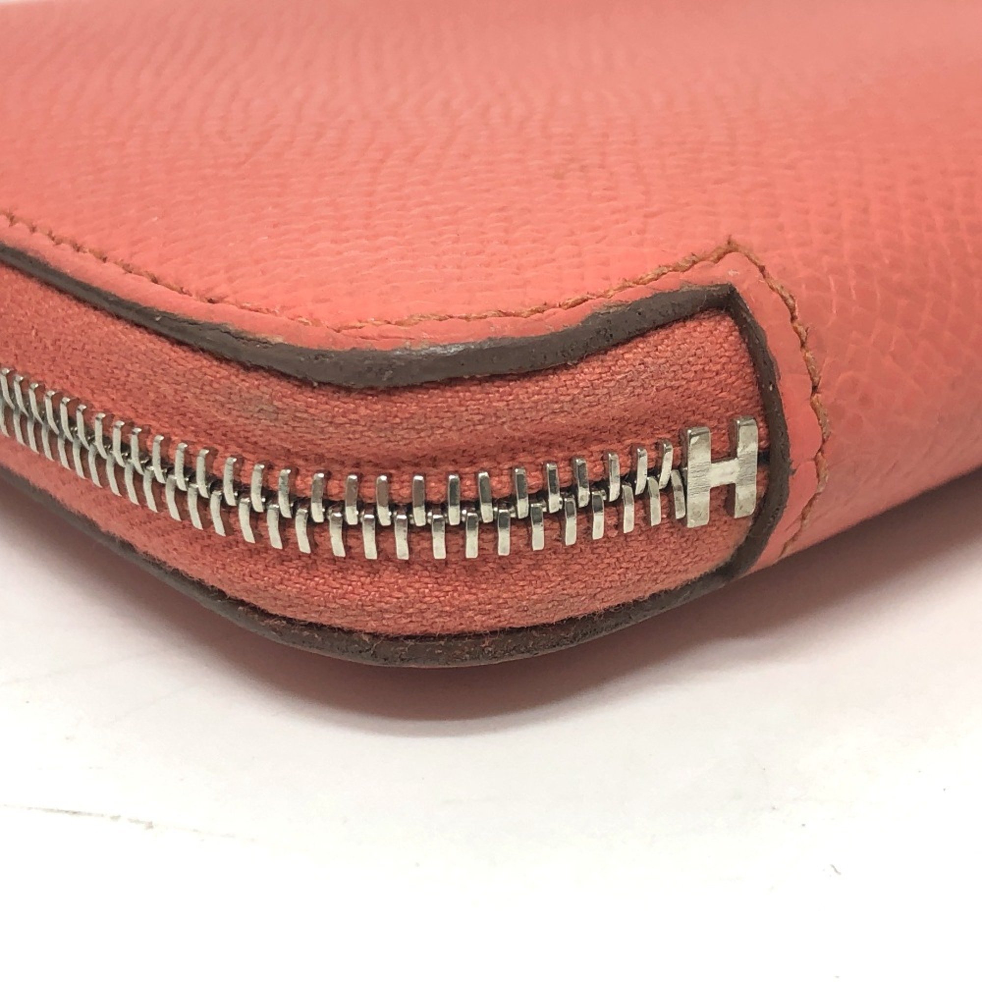 Hermes Zip Around Long Wallet Flamingo Pink Based SilverHardware