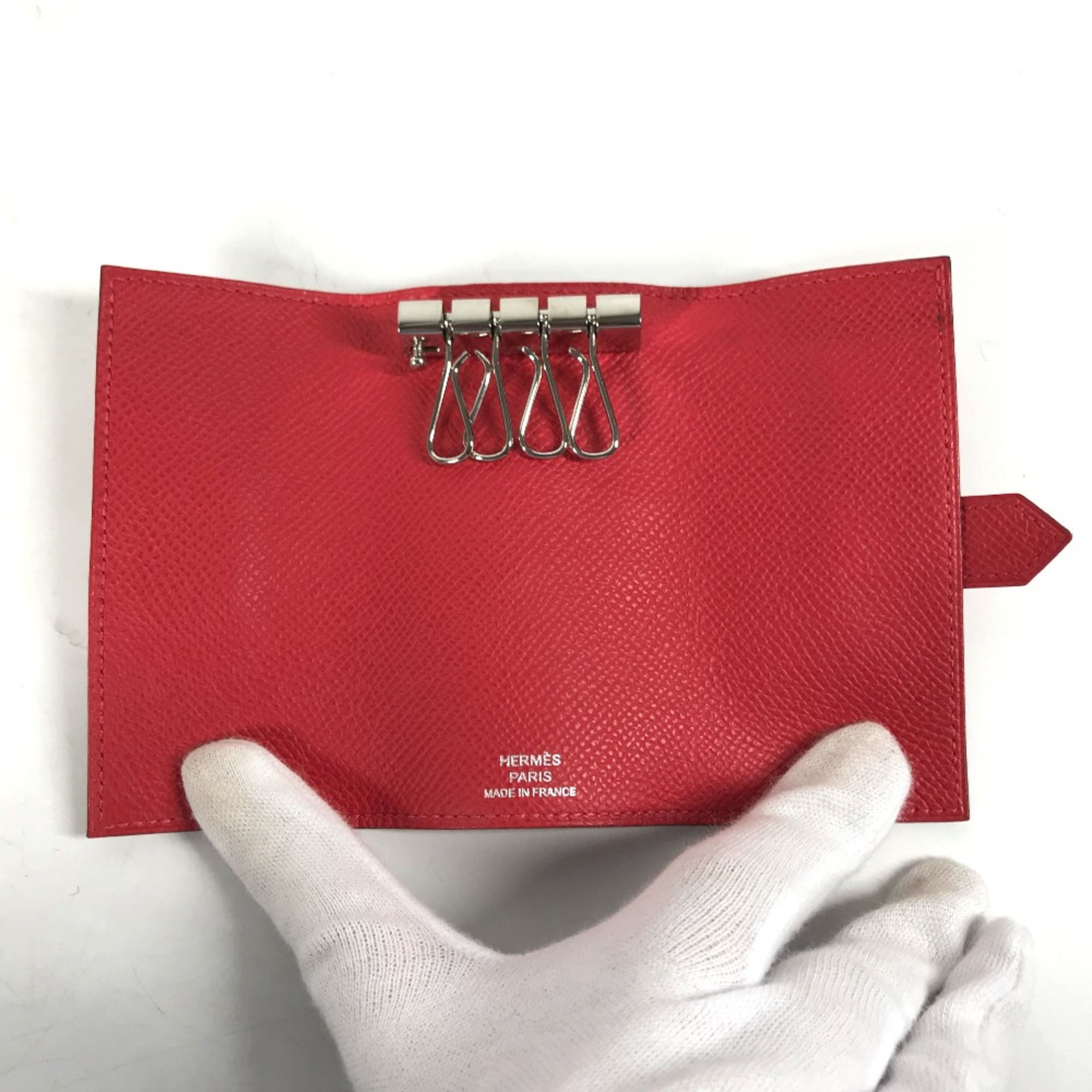 Hermes 4 key case Key H logo Key Case Red SilverHardware