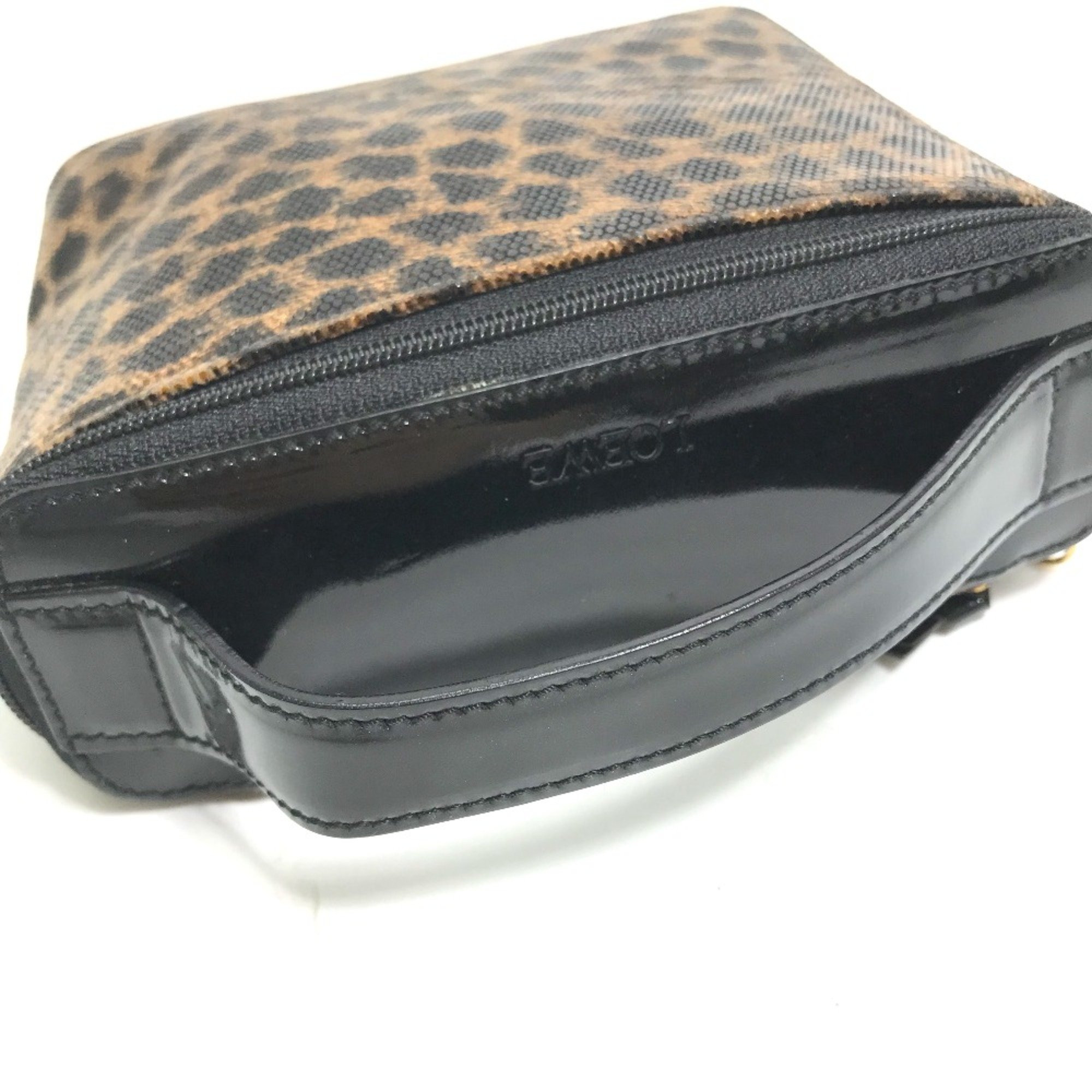 Loewe Leopard leopard print leopard Hand Bag bag with mirror Vanity bag Brown Black