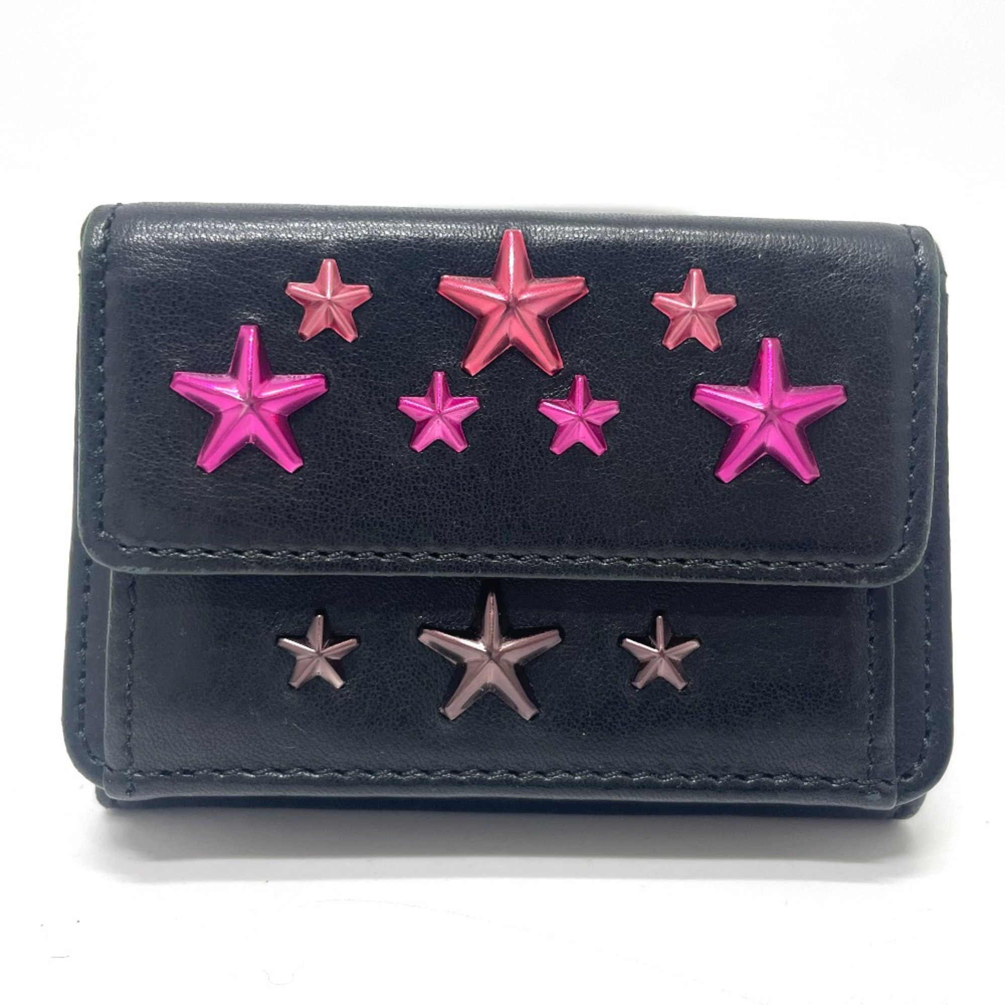 Jimmy Choo Star studs Compact Mini Wallet Trifold wallet Black