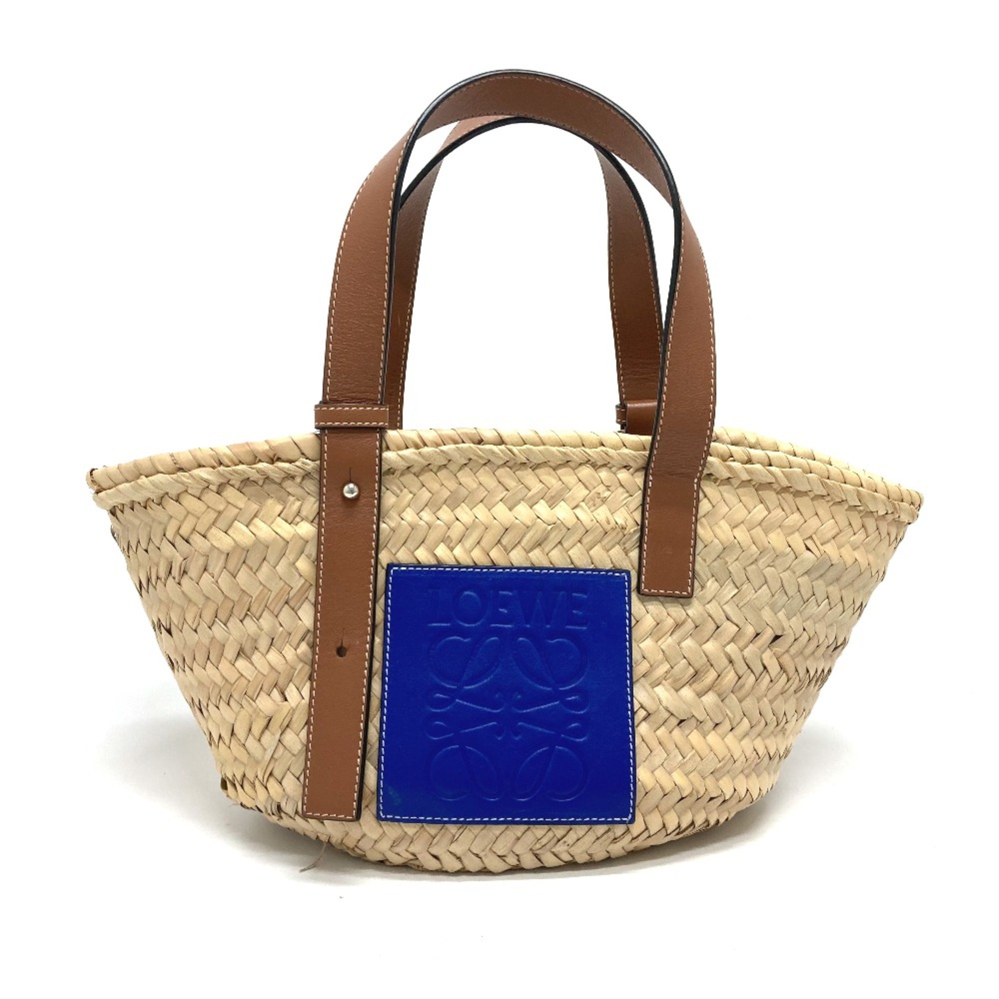 Loewe Shoulder Bag Tote Bag Basket Small Anagram Straw Bag Hand Bag Beige blue