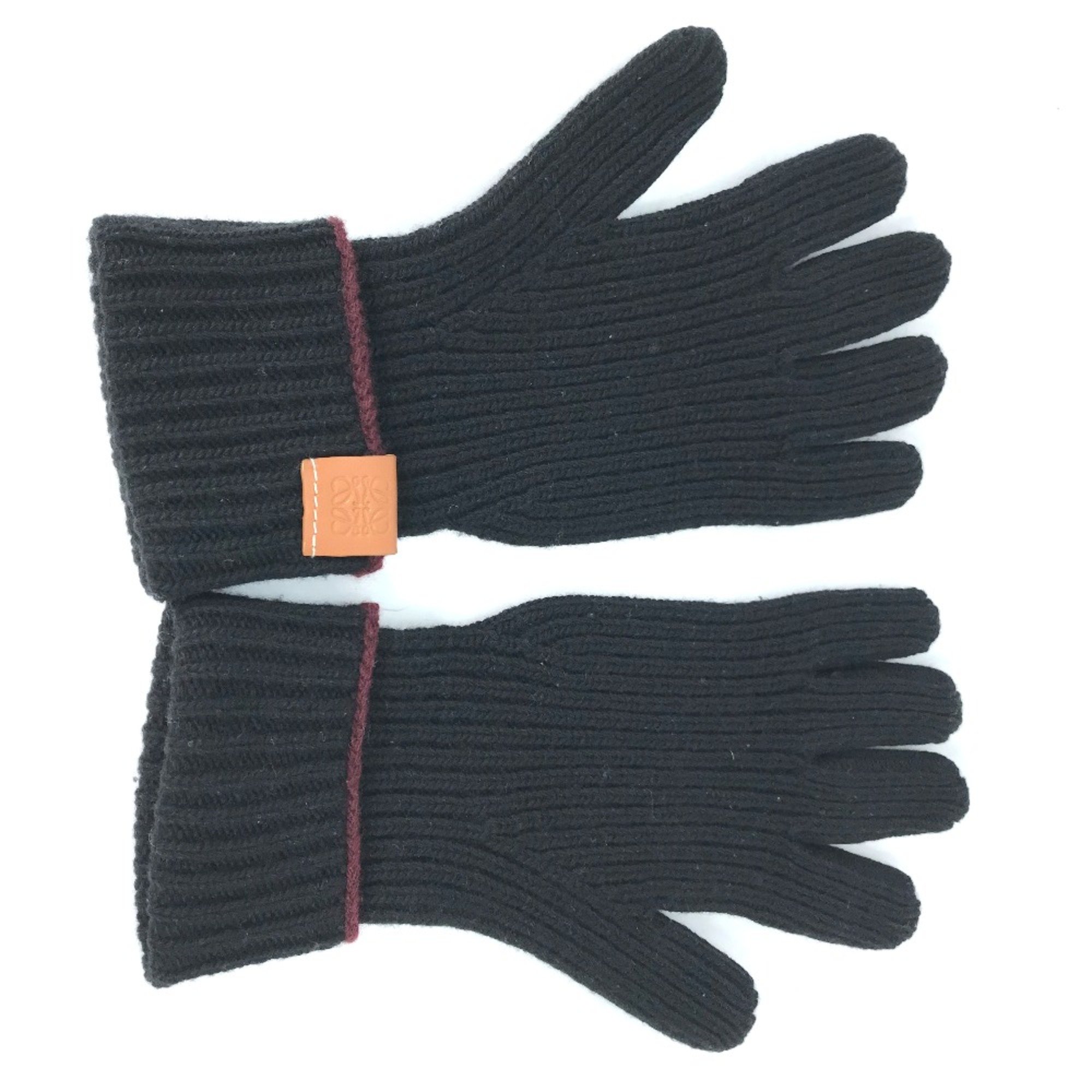 Loewe leather tag leather tag Glove gloves Black