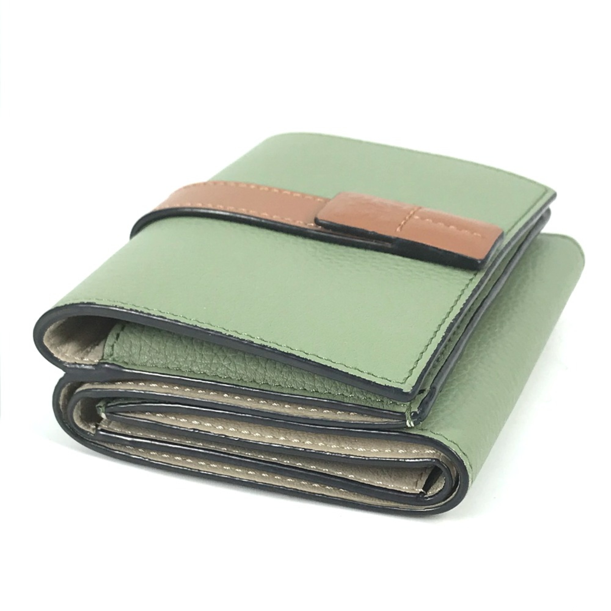 Loewe anagram Compact wallet Trifold wallet Green Brown