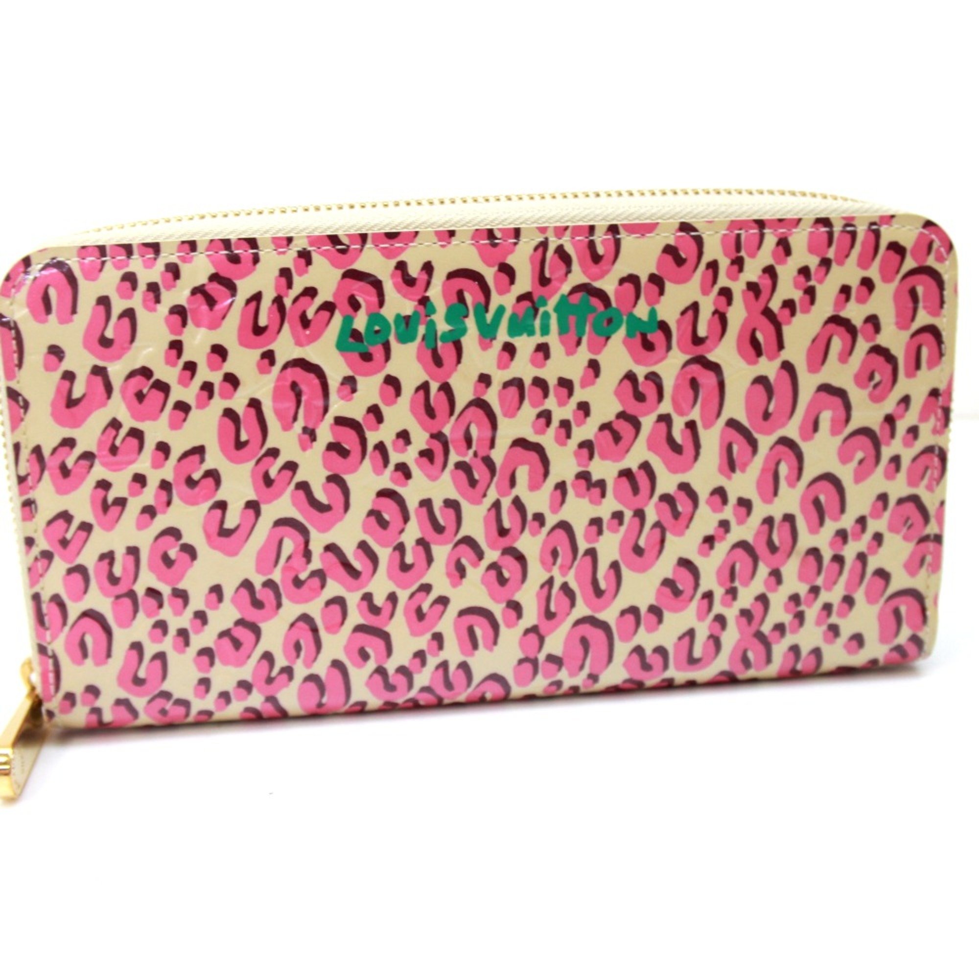 Louis Vuitton M91476 Vernis Leopard Zip Around Long Wallet Long Wallet Blanc Corail pink