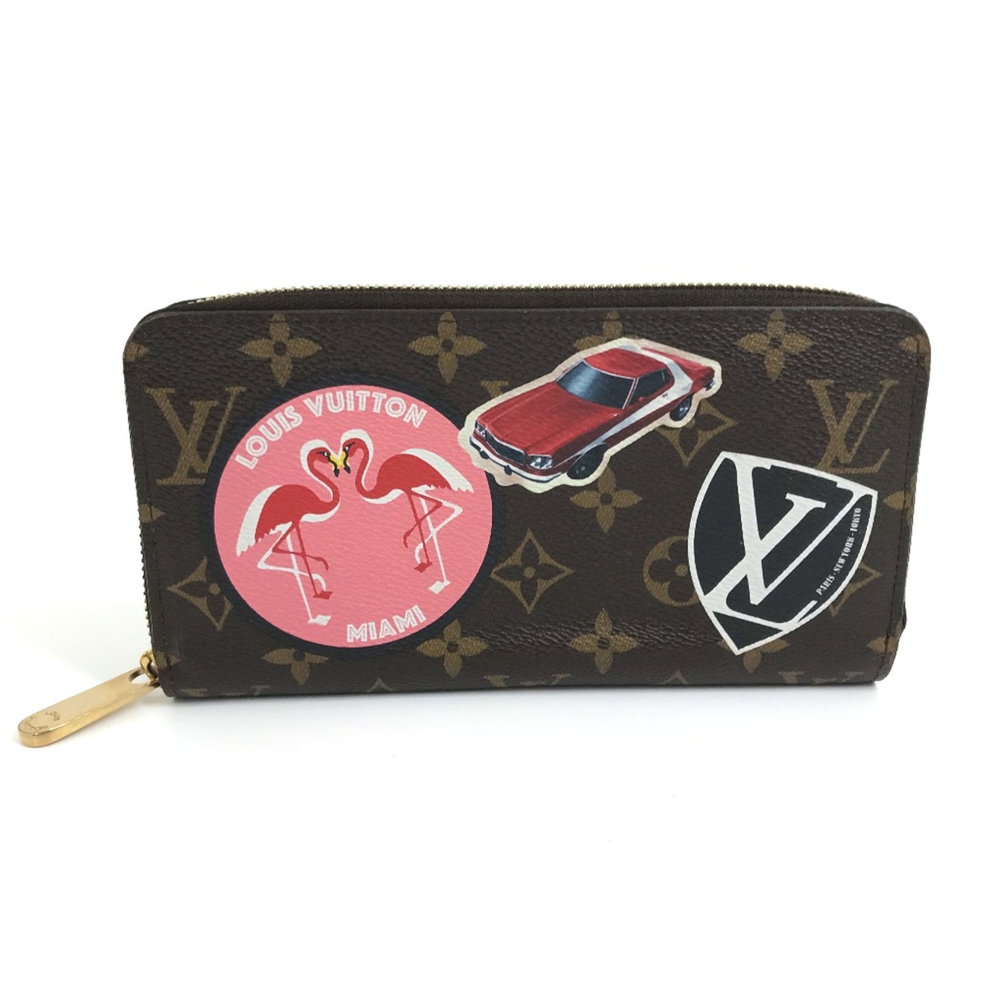 Louis Vuitton M62149 Monogram-Sticker Zip Around Long Wallet Brown