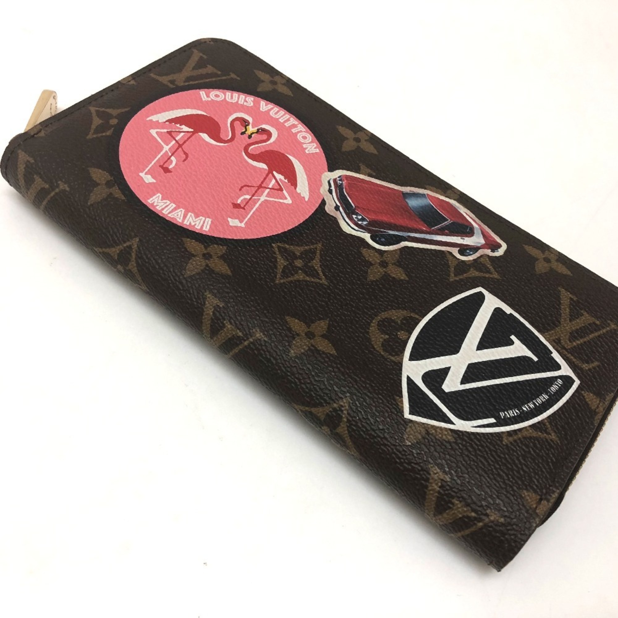 Louis Vuitton M62149 Monogram-Sticker Zip Around Long Wallet Brown