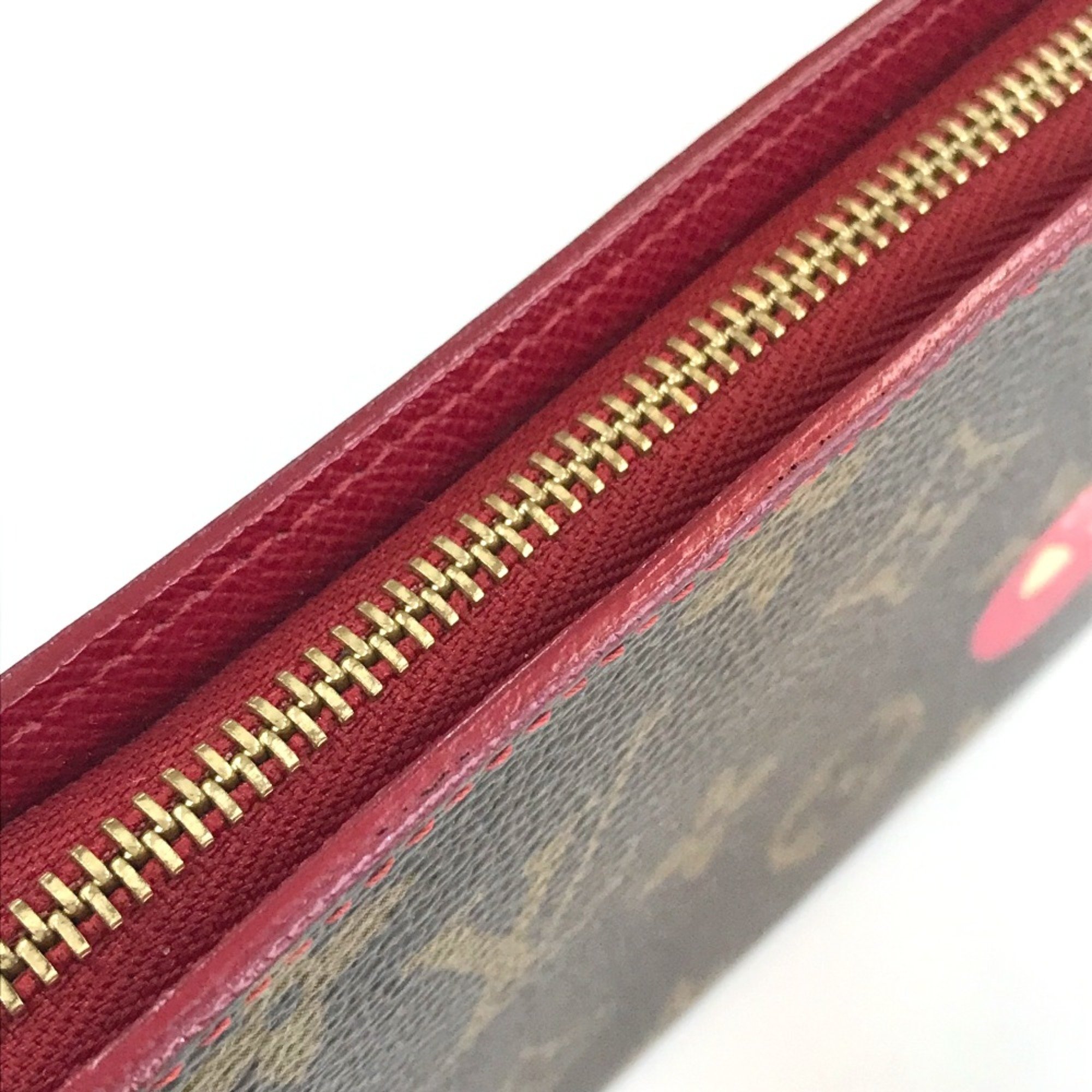 Louis Vuitton M95006 Monogram Cherry Zip Around Long Wallet Brown