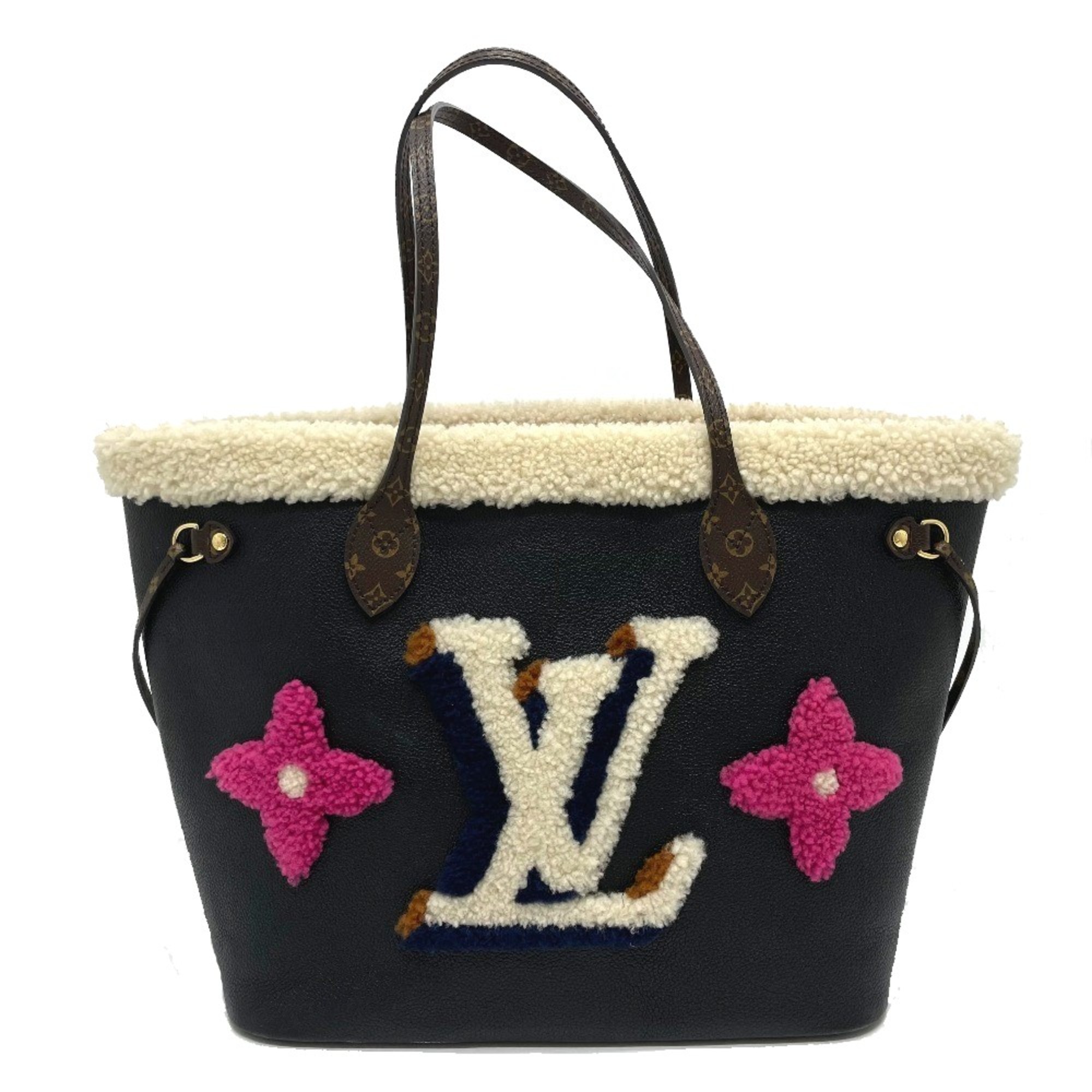 Louis Vuitton M56960 Shearing Monogram Flower LV Initials Mokomoko Shoulder Bag Tote Bag Black