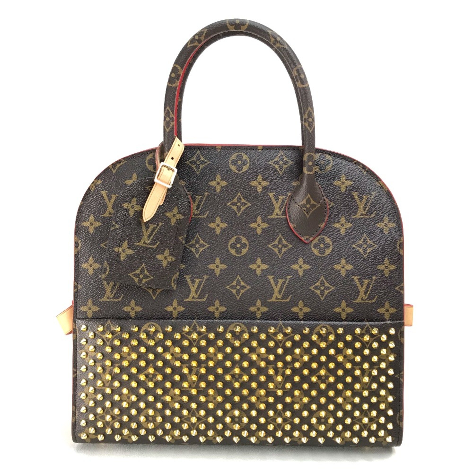 Louis Vuitton M41234 Monogram studs Christian Louboutin collaboration Hand Bag Brown x Red