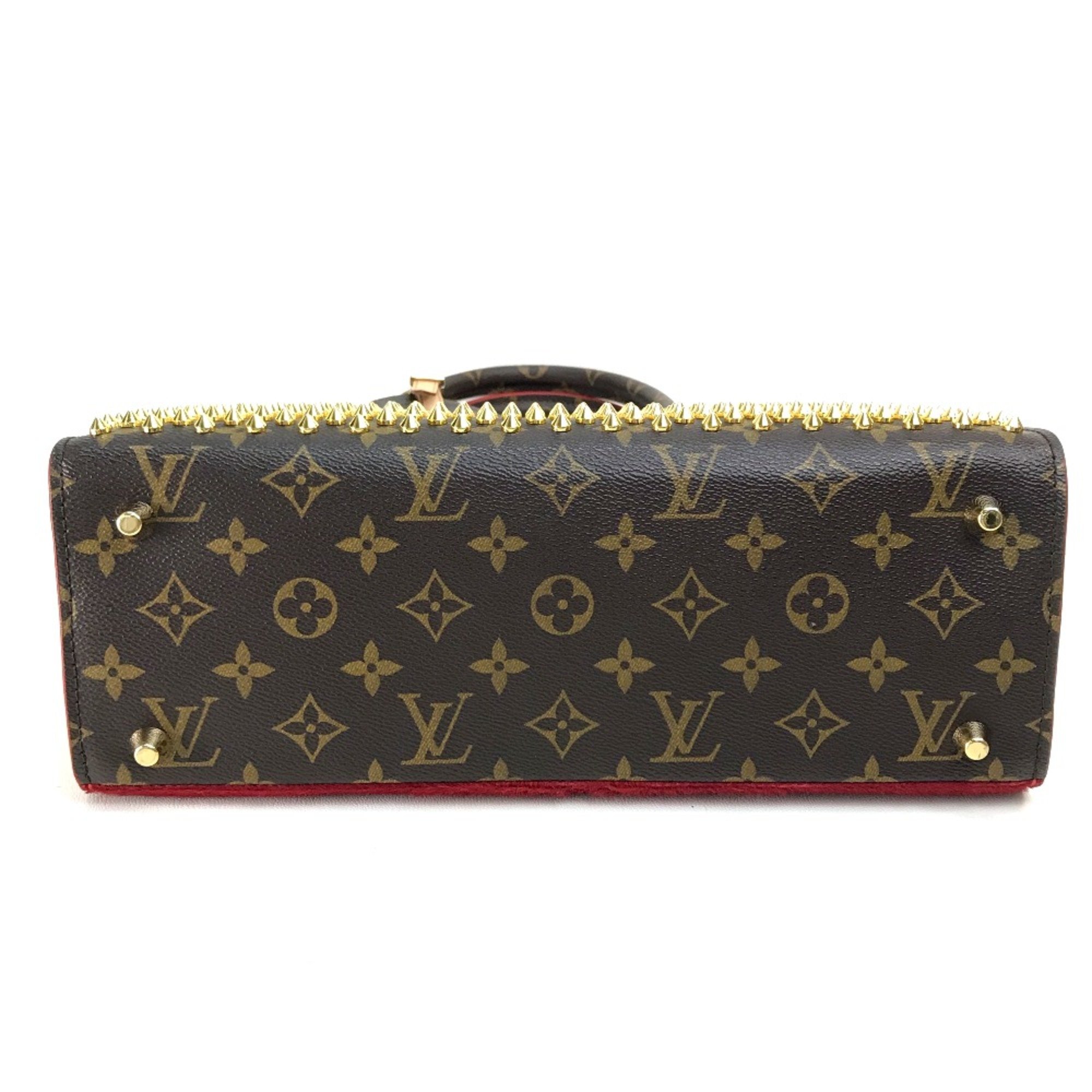 Louis Vuitton M41234 Monogram studs Christian Louboutin collaboration Hand Bag Brown x Red