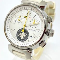 Louis Vuitton Q132C Chronograph Quartz Wristwatch Silver White belt