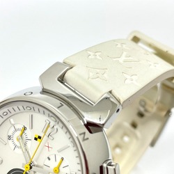 Louis Vuitton Q132C Chronograph Quartz Wristwatch Silver White belt