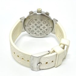 Louis Vuitton Q132C Chronograph Quartz Wristwatch Silver White belt