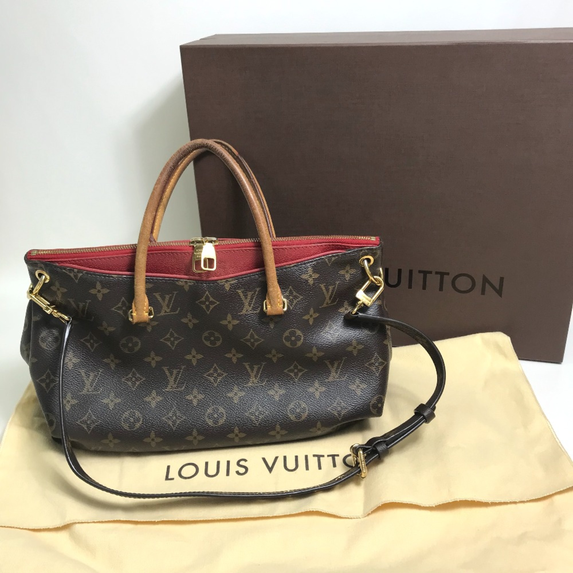 Louis Vuitton M41175 Monogram 2WAY Shoulder Bag Hand Bag Brown x Red