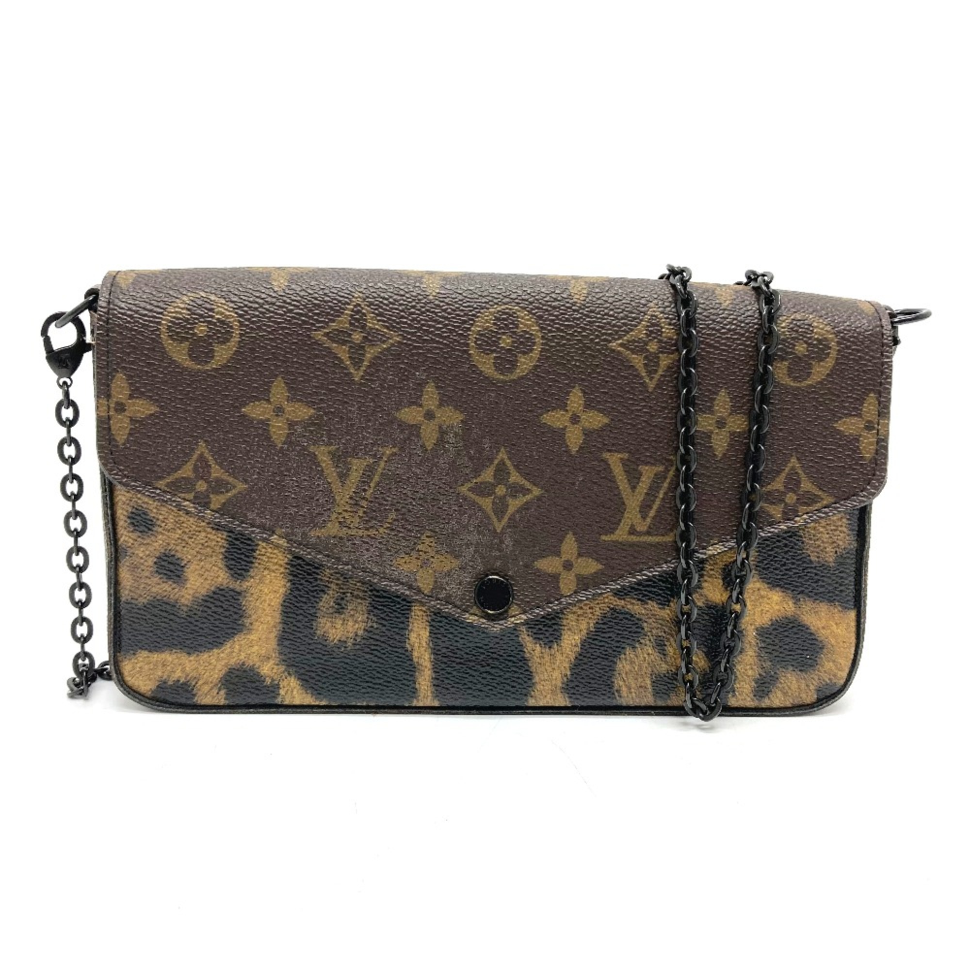 Louis Vuitton M62002 Leopard Monogram 2WAY Chain Wallet Shoulder Bag Brown