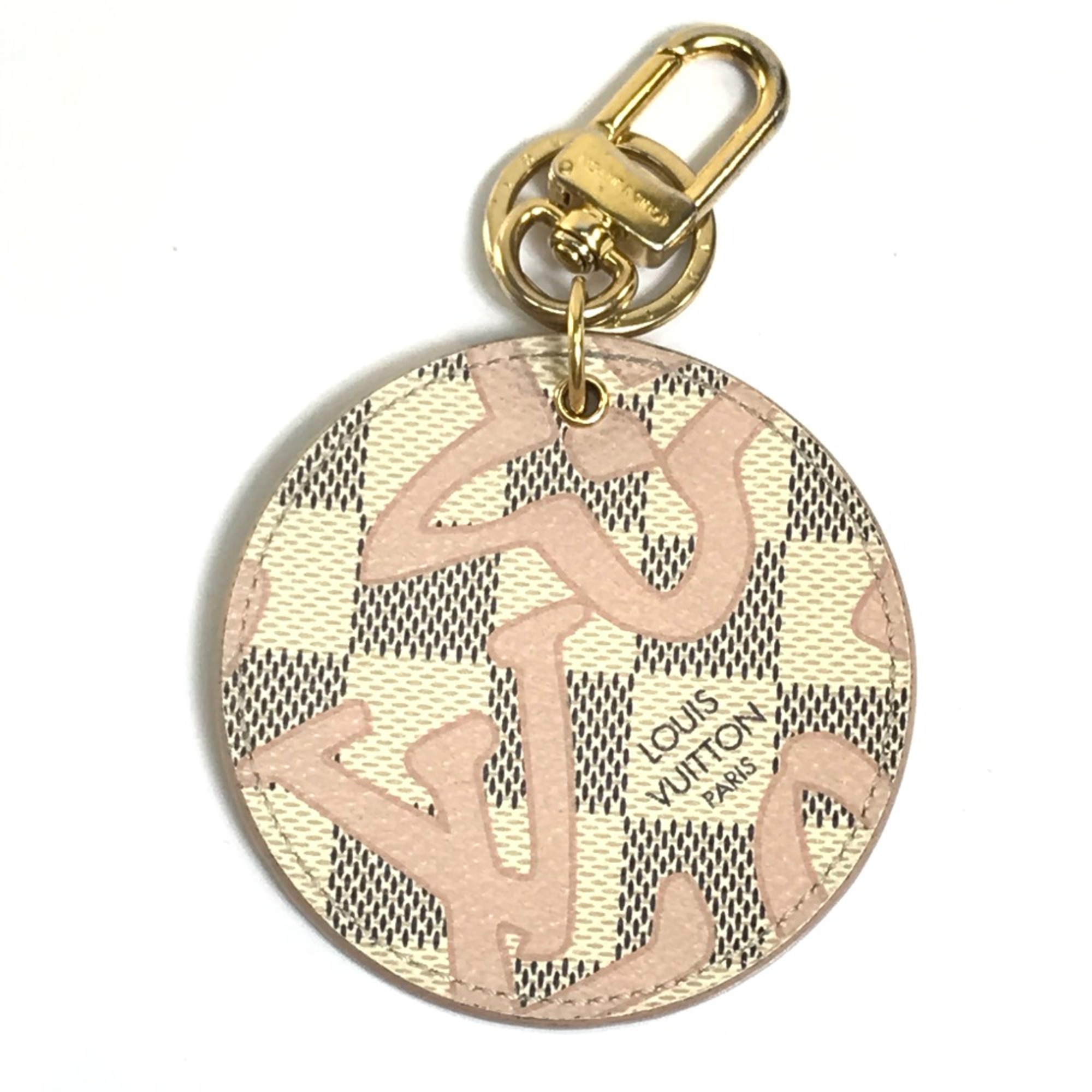 Louis Vuitton M61943 Damier Azur charm Key Holder White x Pink