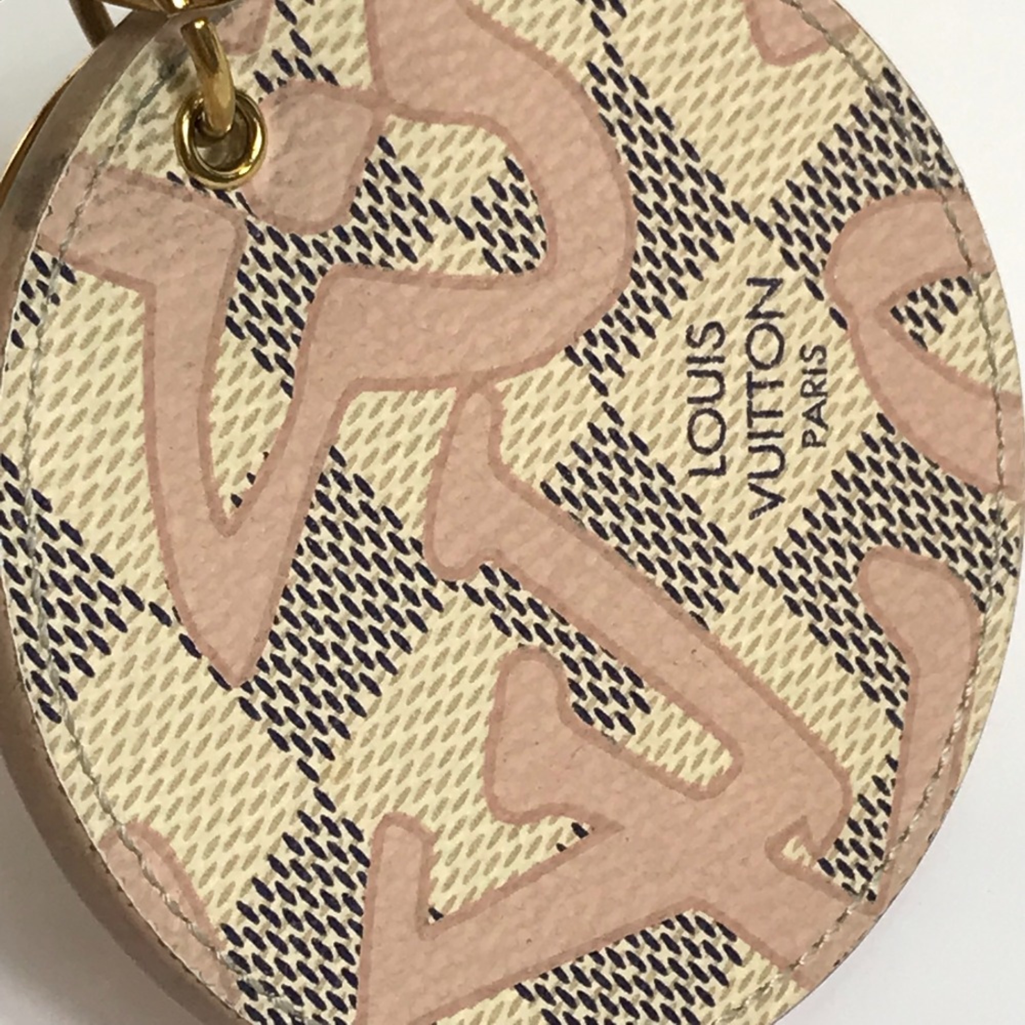 Louis Vuitton M61943 Damier Azur charm Key Holder White x Pink