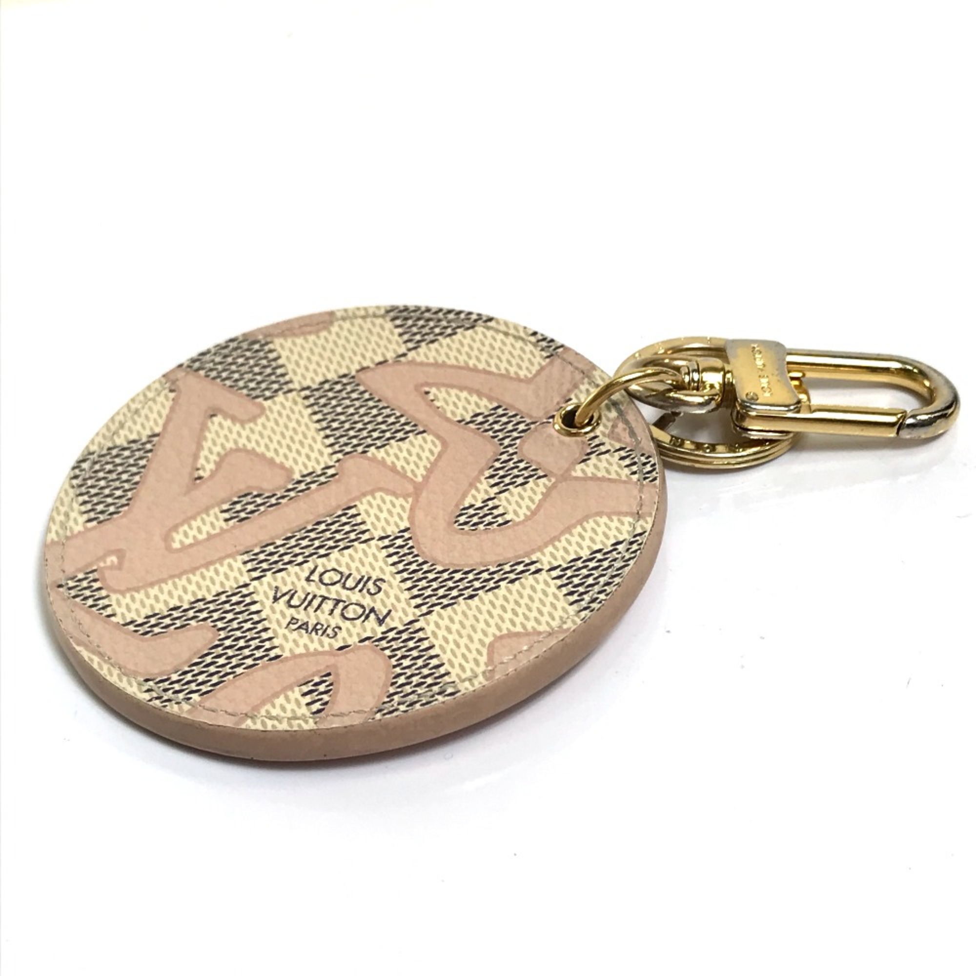 Louis Vuitton M61943 Damier Azur charm Key Holder White x Pink