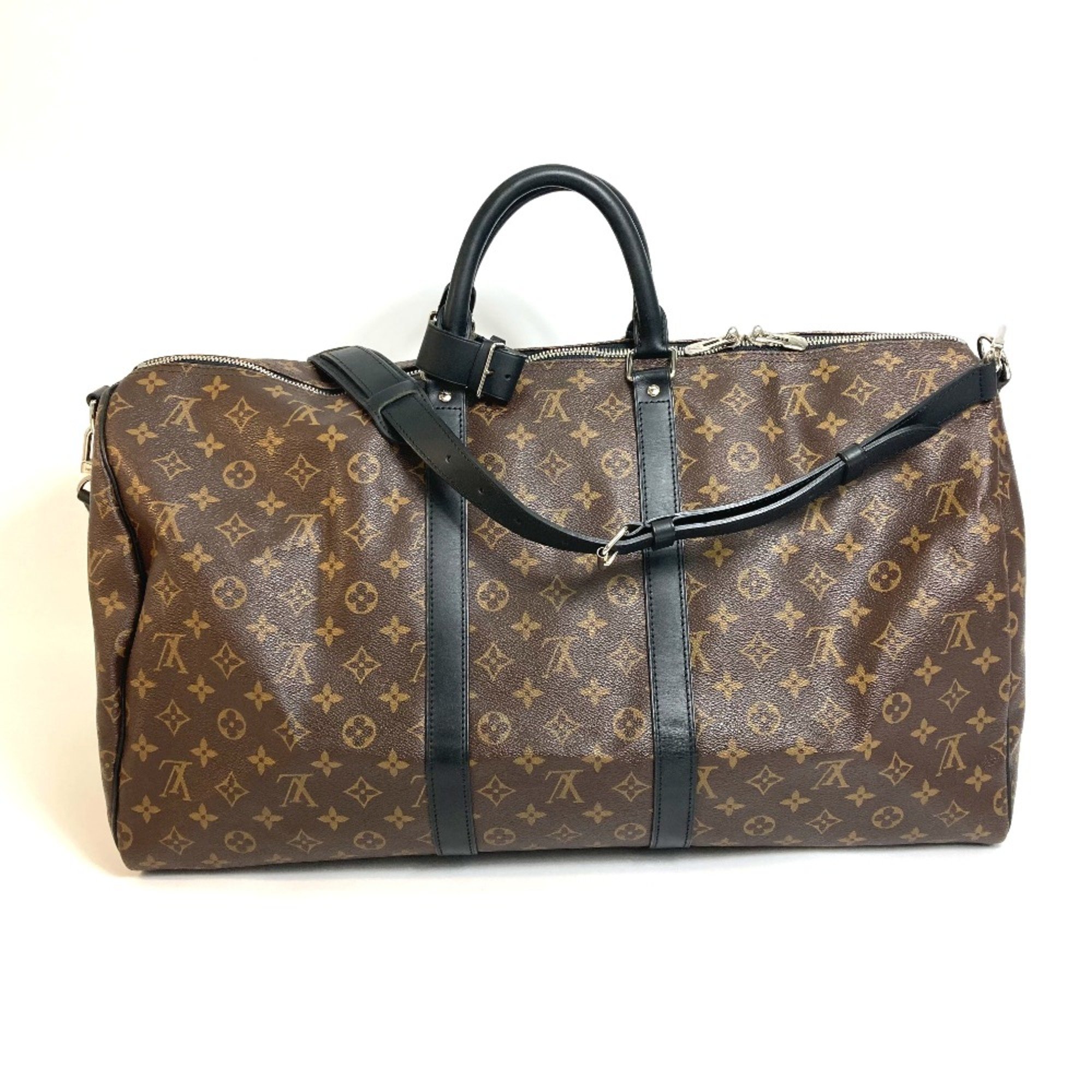 Louis Vuitton M56714 MonogramMacassar Bag 2WAY Duffle Bag Brown x Black SilverHardware