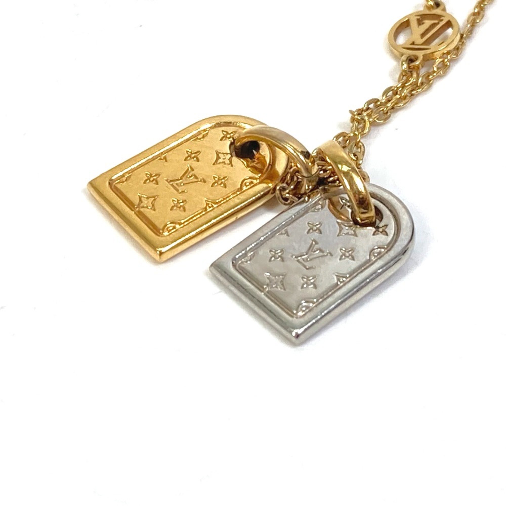 Louis Vuitton M63141 Monogram nanogram miniature name tag Necklace Gold/Silver