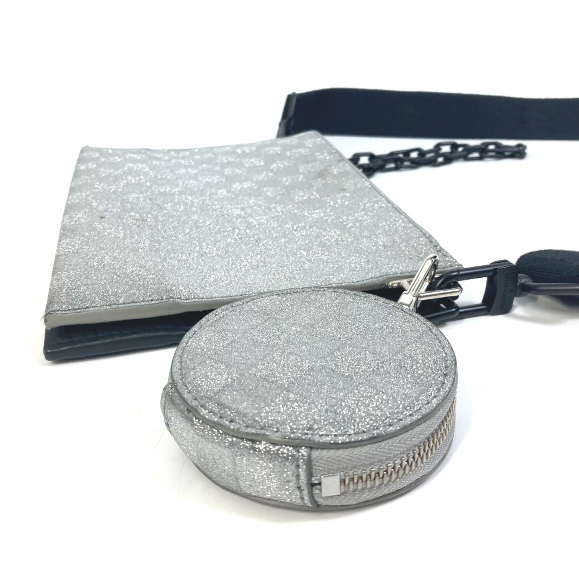 Louis Vuitton M59682 damier glitter bag coin purse pouch Crossbody Shoulder Bag Silver Black