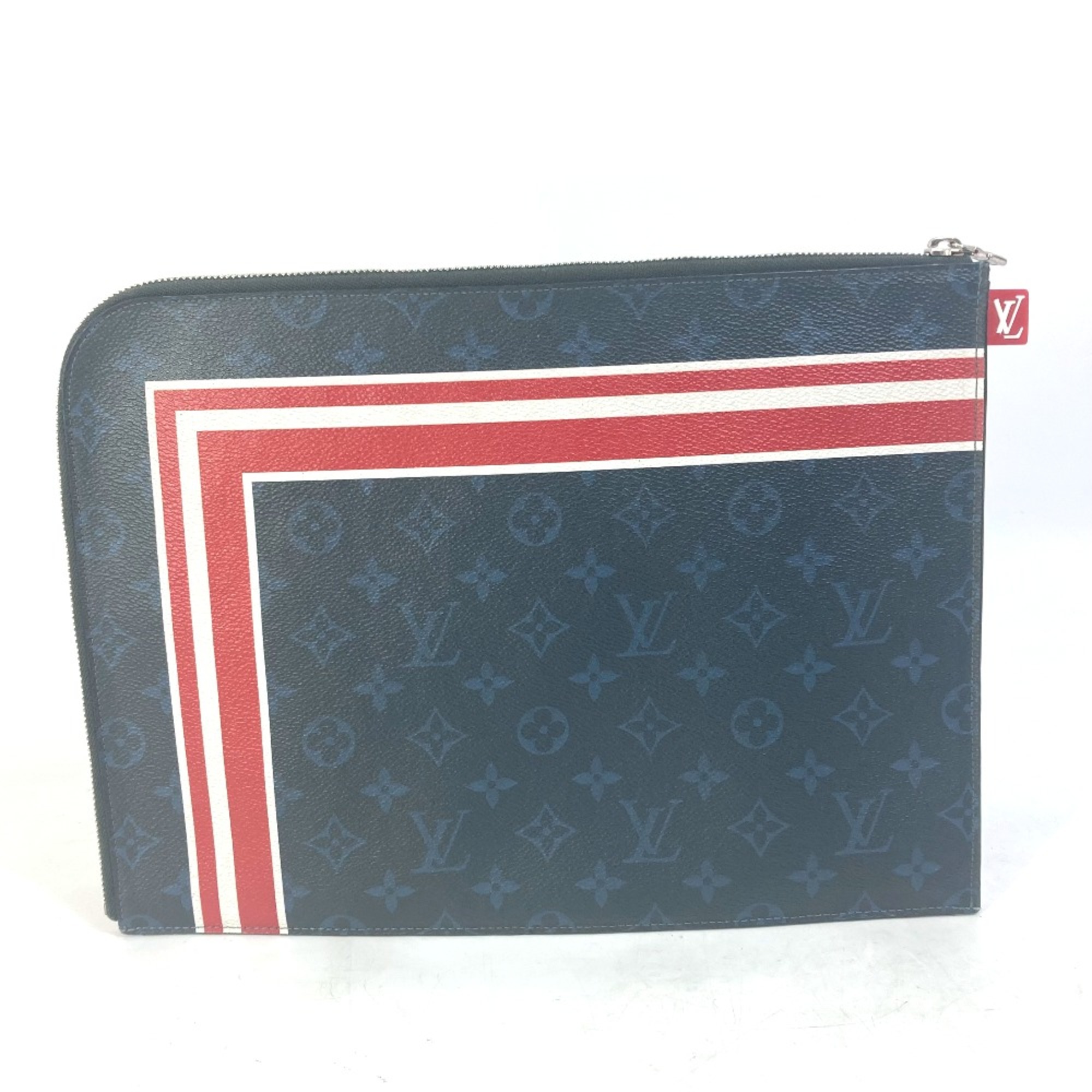 Louis Vuitton M61679 Monogram Cobalt striped bag pouch Clutch bag Navy Red x White