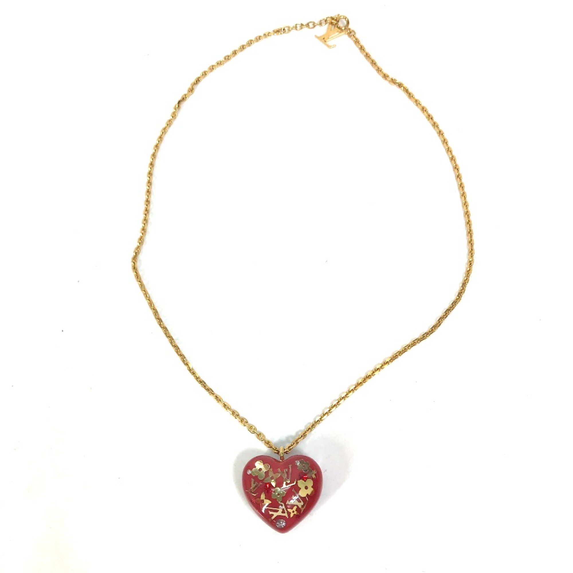 Louis Vuitton M66087 LV logo Heart Necklace Necklace Red